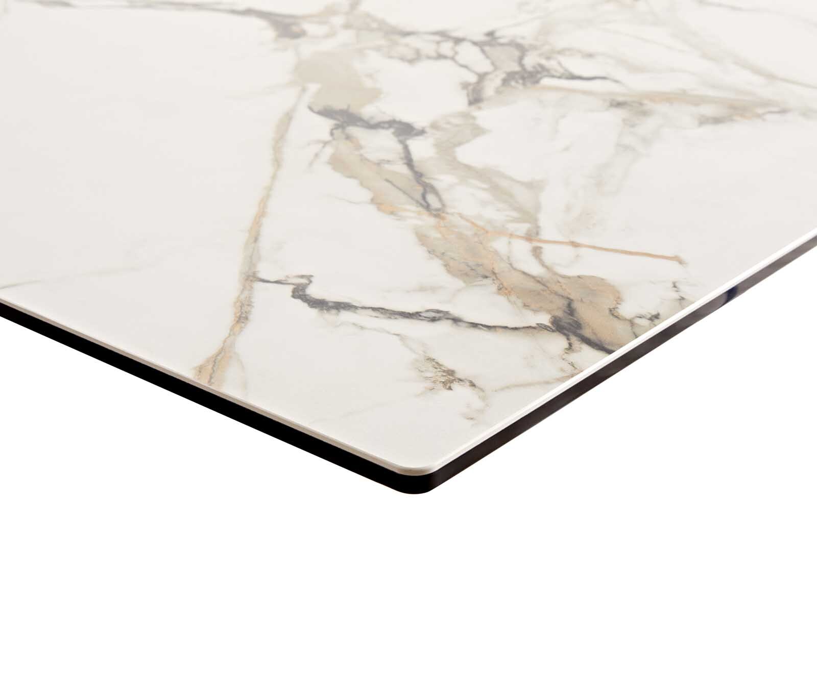 Esstisch Edge 300x100 Keramik Calacatta Luxe Weiß-Gold-Grau Spider Flachstahl Edelstahl 4