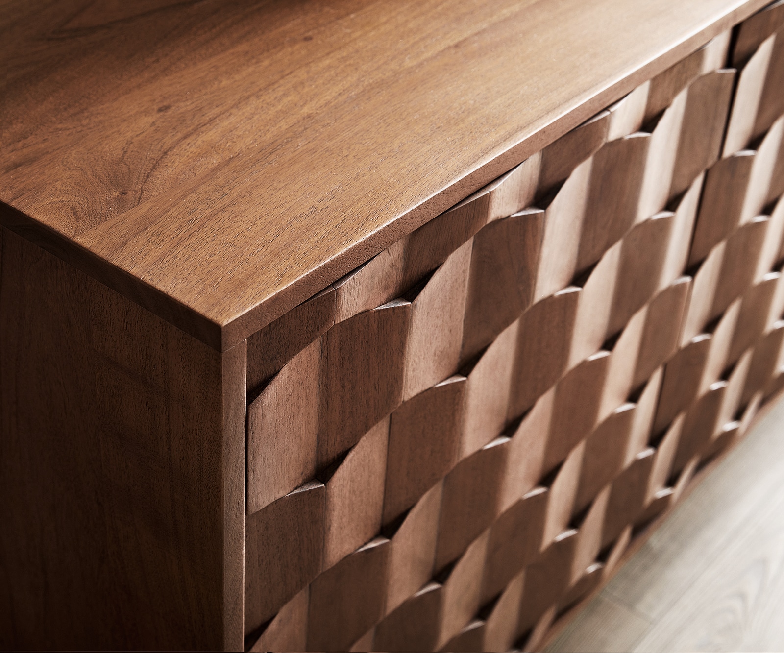 Sideboard Fevo 175 cm Akazie Braun 2 Türen 3 Schubfächer L-Fuß 5 Sideboard Fevo 175 cm Akazie Braun 2 Türen 3 Schubfächer L-Fuß 5