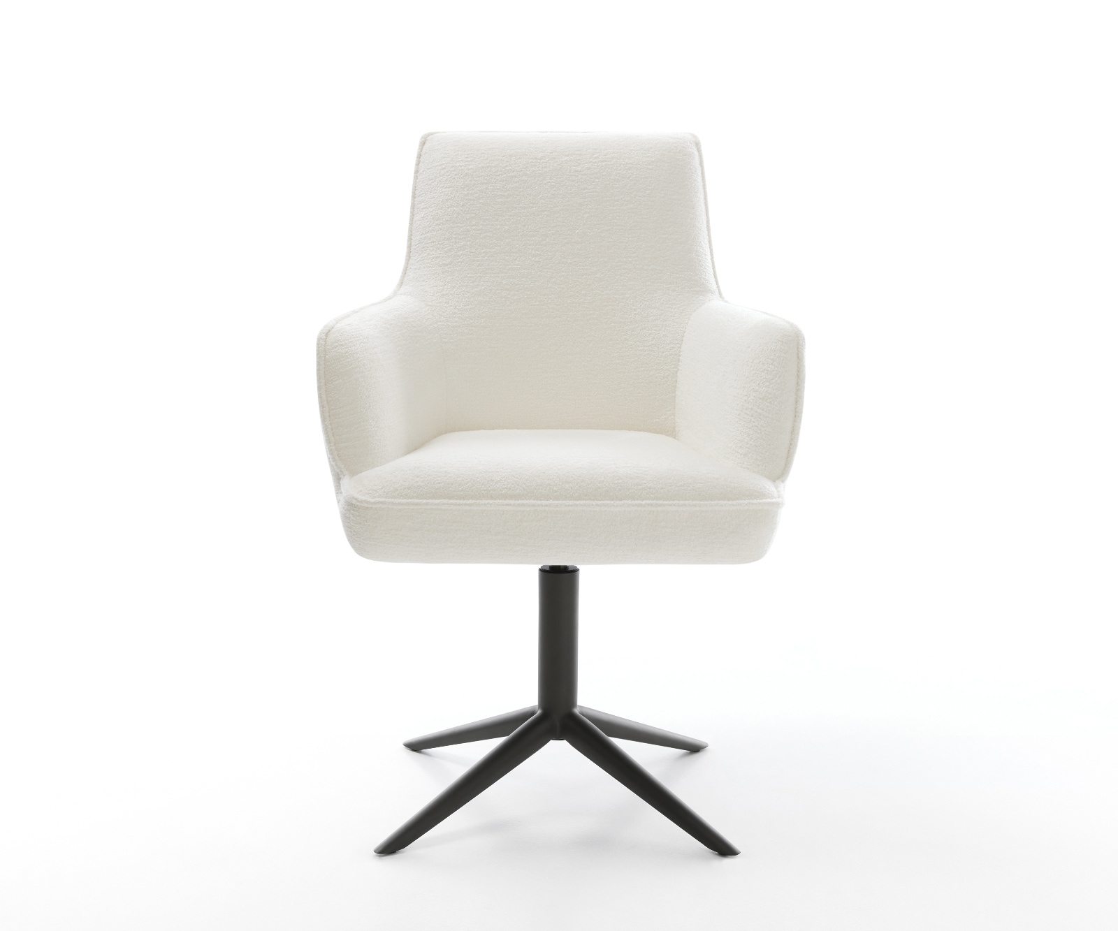 Drehstuhl Heira-Flex mit Armlehnen Bouclé Soft Beige Fußkreuz Schwarz 360° drehbar Wippfunktion Taschenfederkern 1