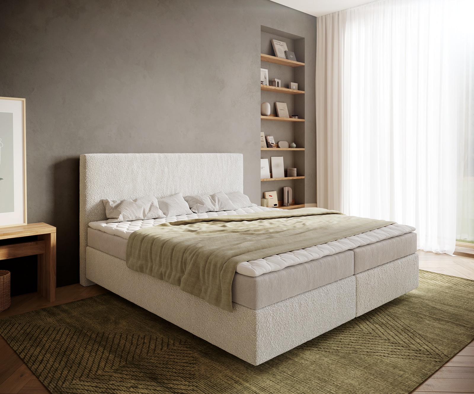 Boxspringbett Dream-Well 180x200 cm Bouclé Creme-Weiß mit Matratze und Topper Boxspringbett Dream-Well 180x200 cm Bouclé Creme-Weiß mit Matratze und Topper
