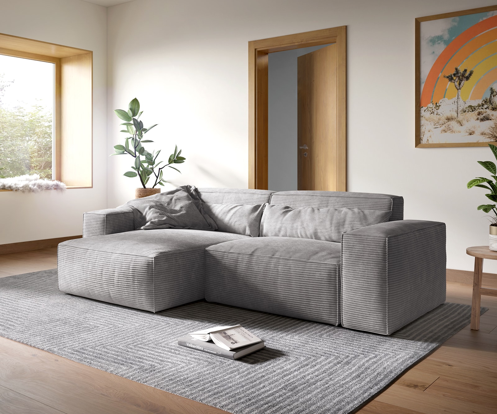Ecksofa Sirpio XL 270x170 cm Cord Silbergrau Recamiere variabel 1