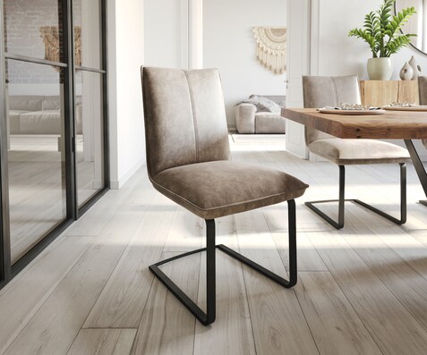 Freischwinger Lelio-Flex Mikrofaser Taupe Vintage Freischwinger flach Schwarz Taschenfederkern