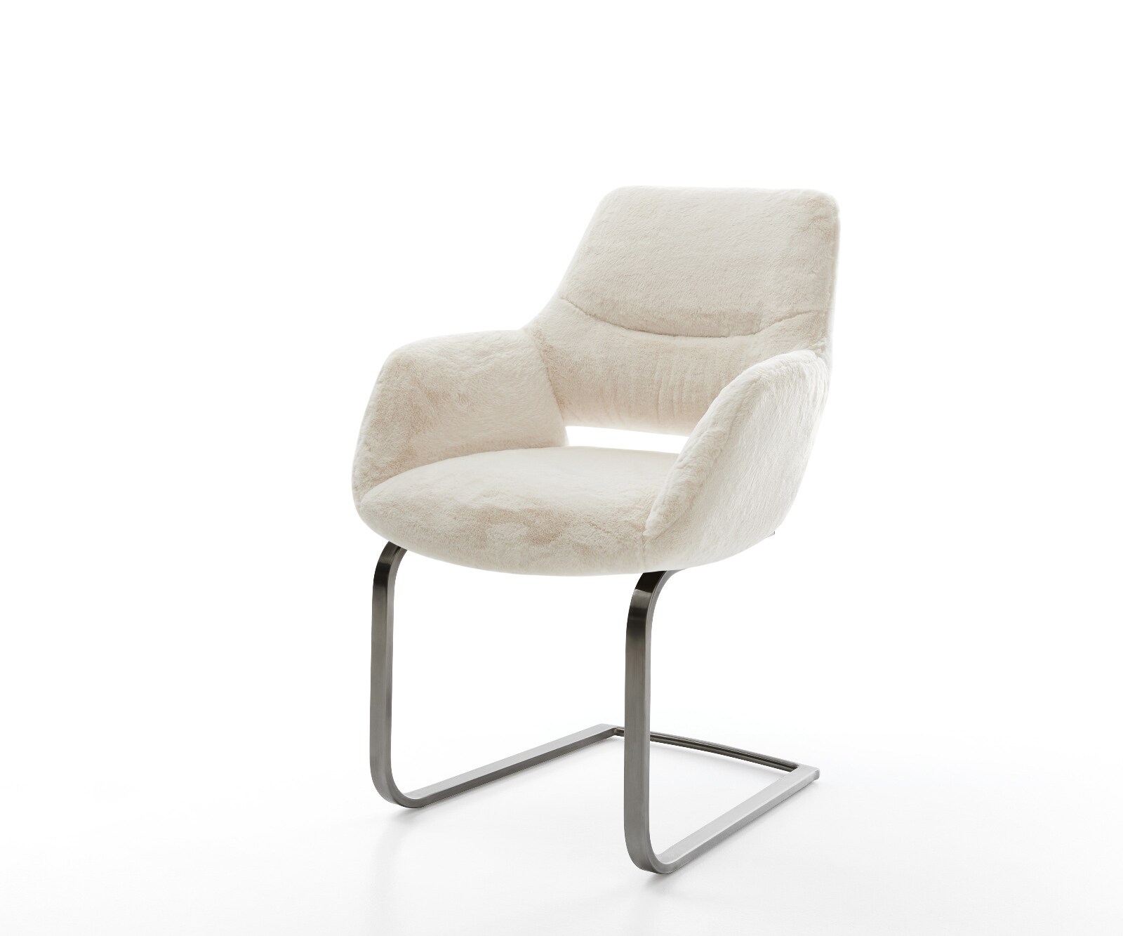 Freischwinger Yago-Flex mit Armlehnen Plüsch Creme-Weiß Freischwinger flach Graphit Taschenfederkern 1