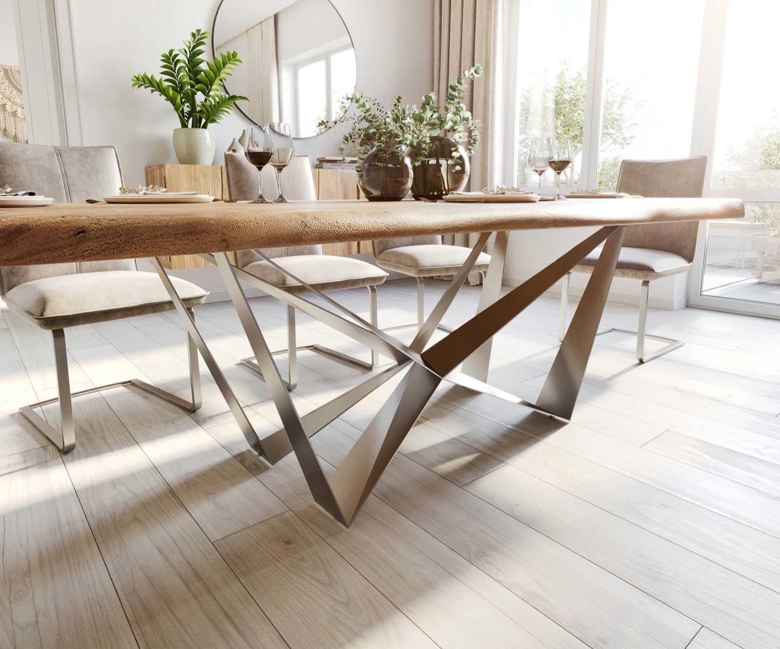Esstisch Edge 280x100 XL Akazie Natur Spider Flachstahl Edelstahl Live-Edge 5