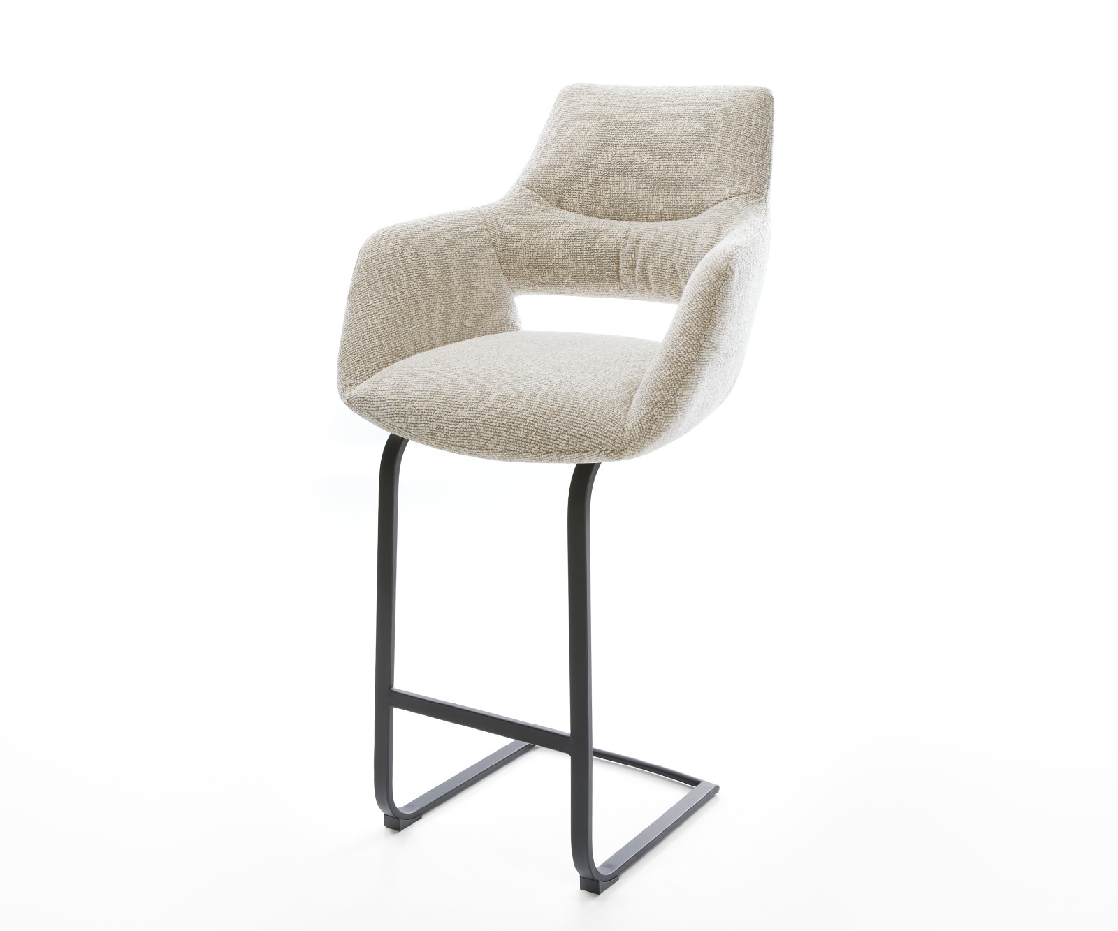 Barstuhl Yago-Flex Webstoff Soft Beige Freischwinger Flach Metall Schwarz Taschenfederkern