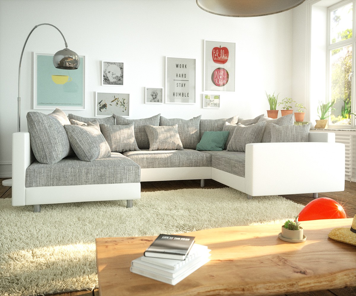 Wohnlandschaft Clovis Weiss Hellgrau Modulsofa Armlehne  Wohnlandschaft Clovis Weiss Hellgrau Modulsofa Armlehne