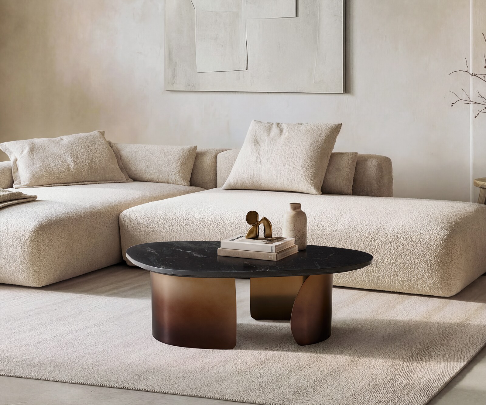 Couchtisch Marvello 100x50 cm Marmor Schwarz Silber Metall Gold Fusion Finish 1