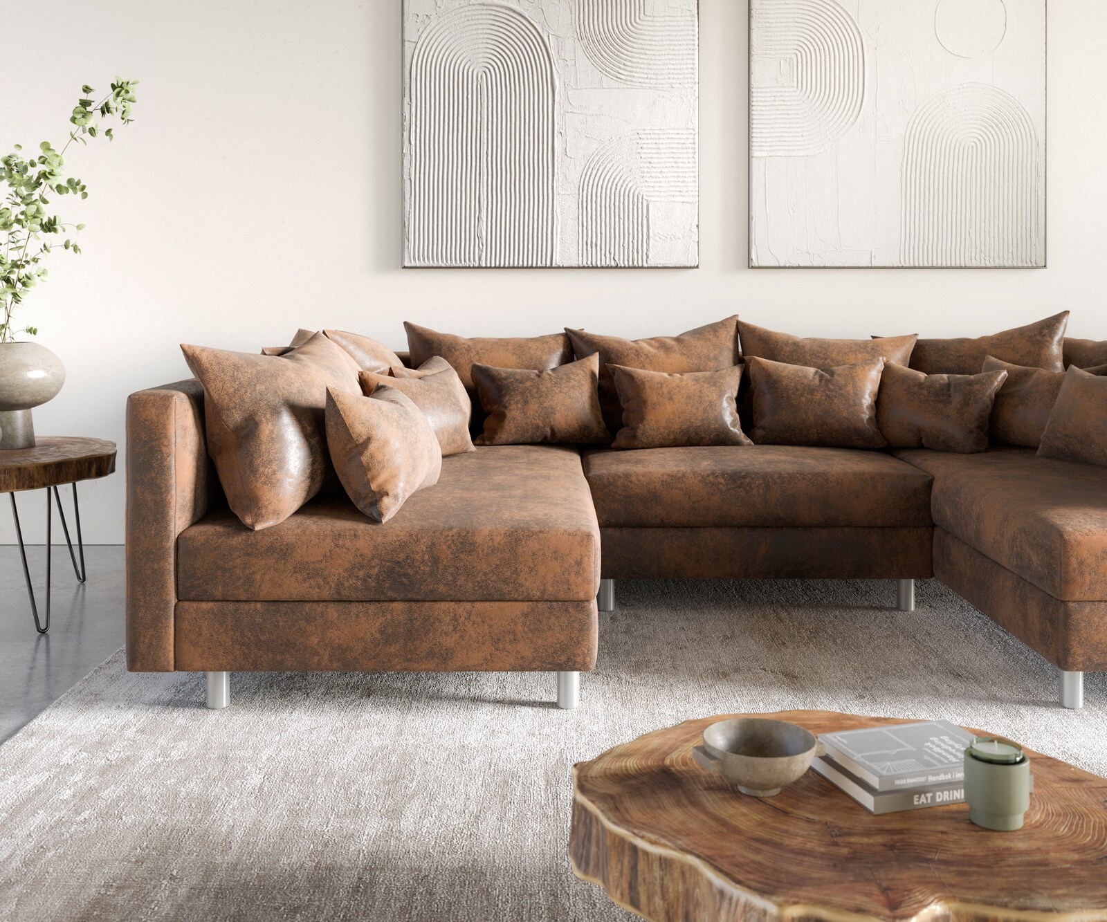 Wohnlandschaft Clovis Braun Antik Optik Modulsofa  5