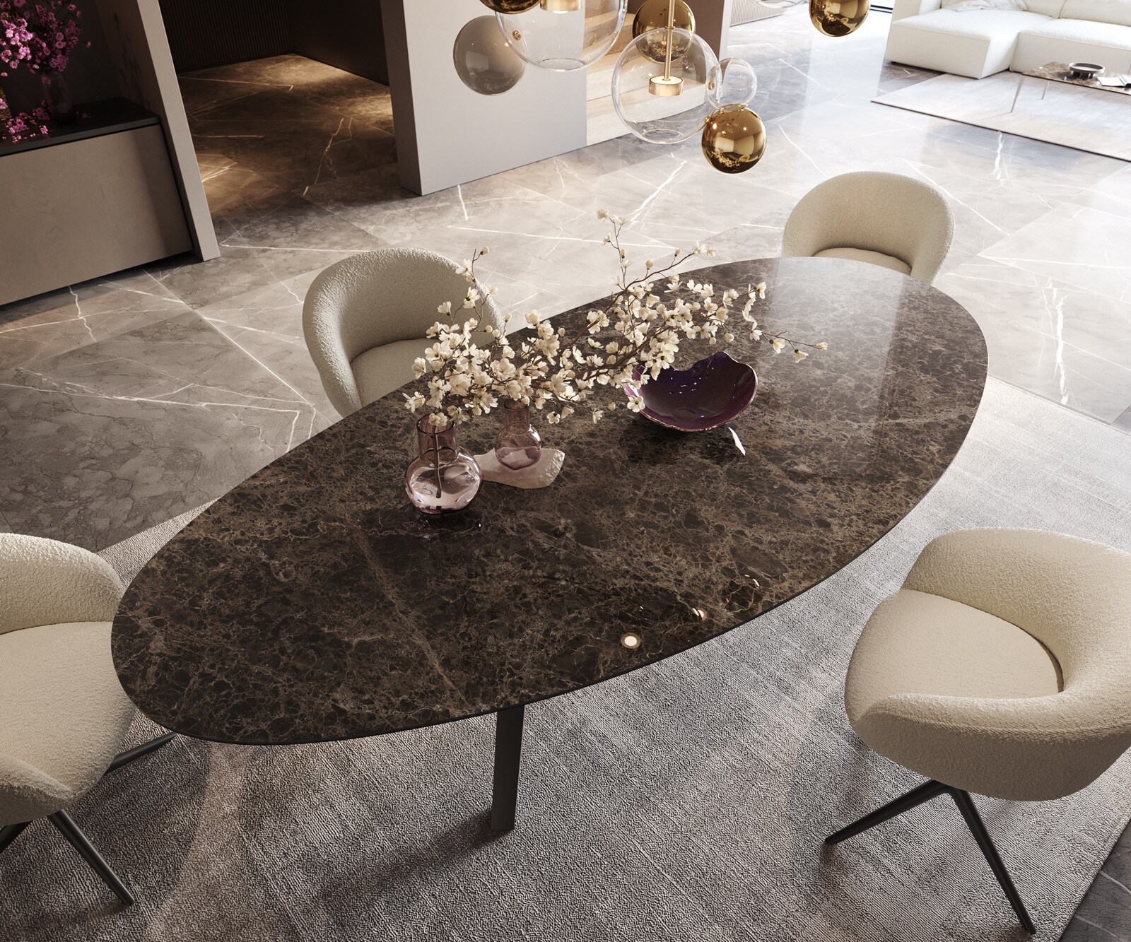 Esstisch Edge Oval 280x130 Keramik Emperador Extra Lucidato Dunkelbraun Zenthara kantig Metall Schwarz 4