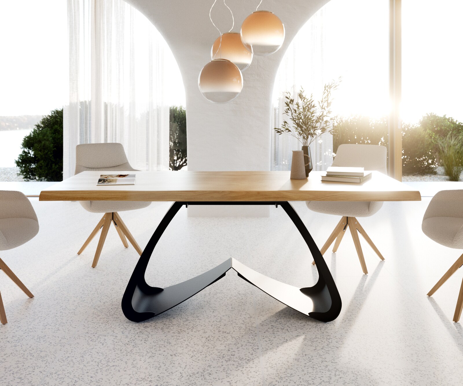 Esstisch Edge 200x100 Eiche Natur W-Gestell Metall Schwarz Live-Edge 2