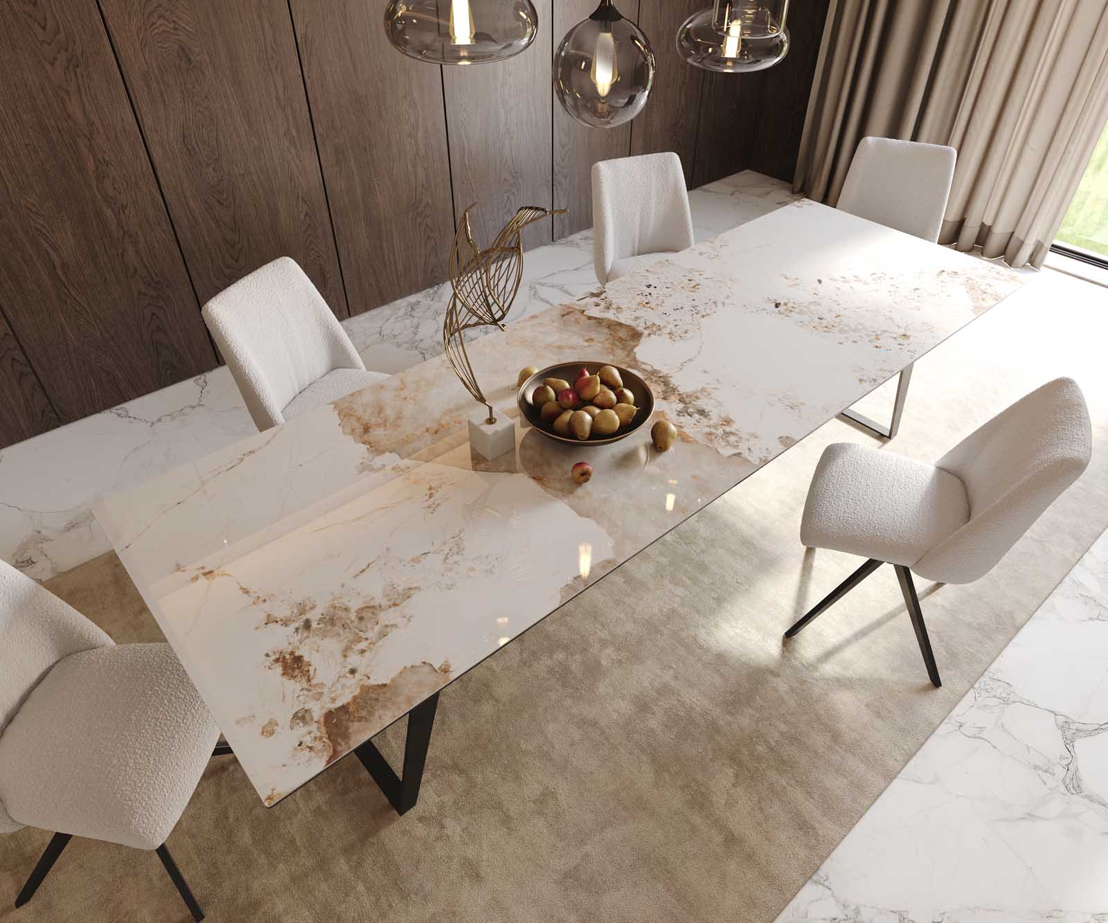 Esstisch Edge 300x100 Keramik Minas Melange Weiß-Beige Metall Schräg Schwarz 6