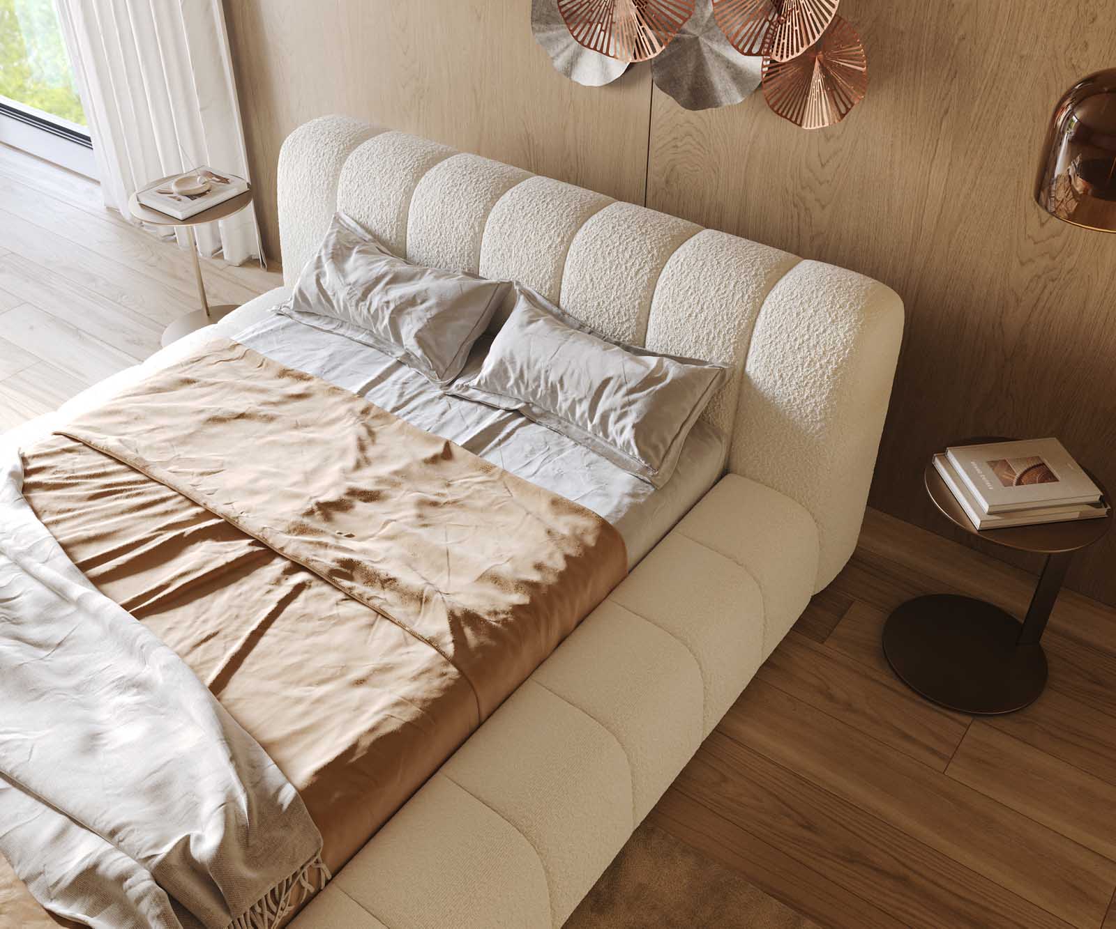 Polsterbettgestell Cutio 140x200 cm Bouclé Creme-Weiß 4