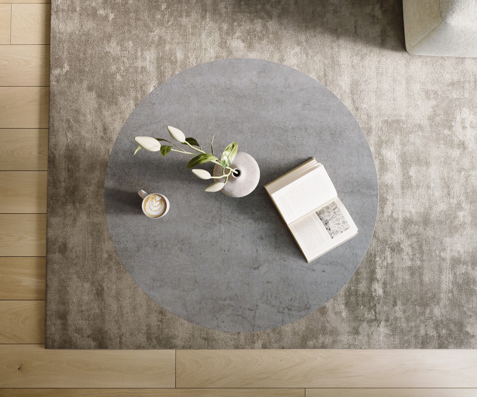 Couchtisch Edge Rund 100x100 cm Keramik Beton Grau Sarity Edelstahl gebürstet 3