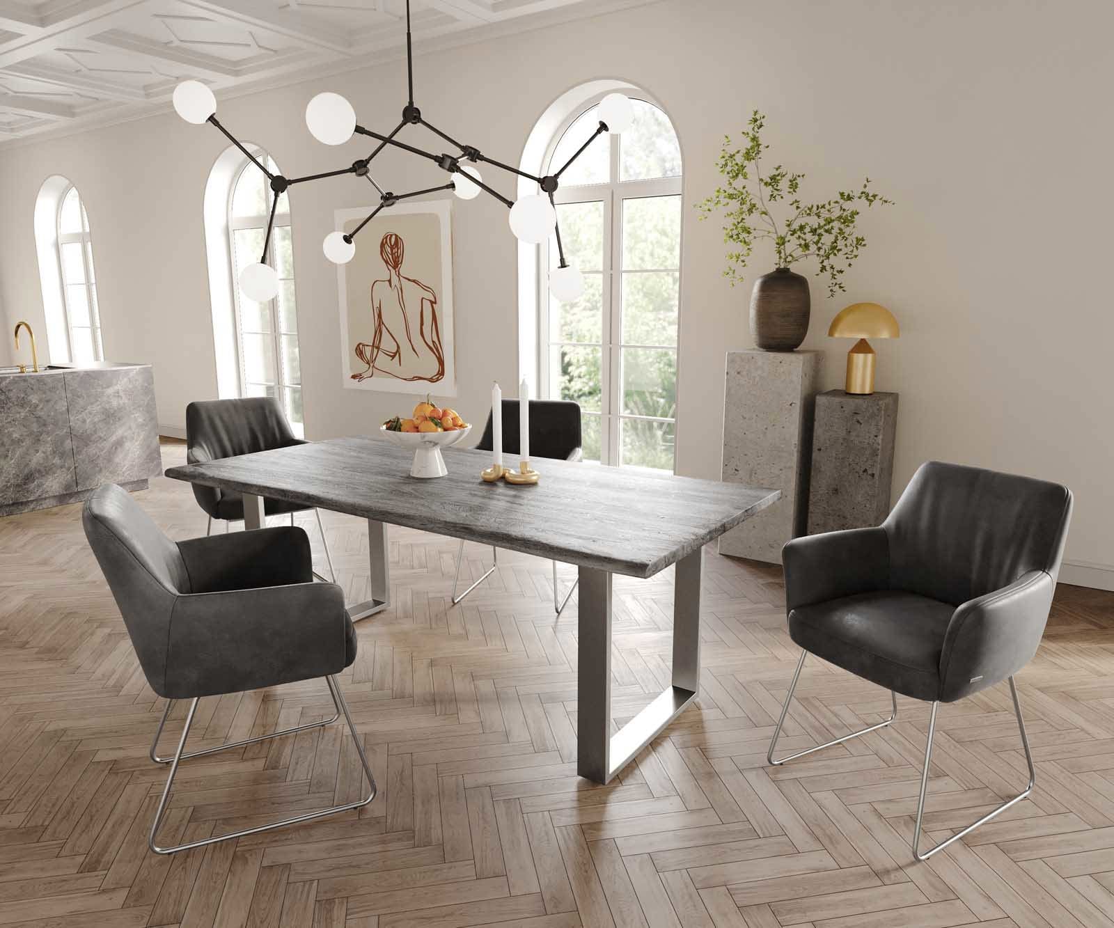 Esszimmerstuhl Xana-Flex mit Armlehnen Mikrofaser Anthrazit Vintage Kufengestell Edelstahl Taschenfederkern 4 Esszimmerstuhl Xana-Flex mit Armlehnen Mikrofaser Anthrazit Vintage Kufengestell Edelstahl Taschenfederkern 4