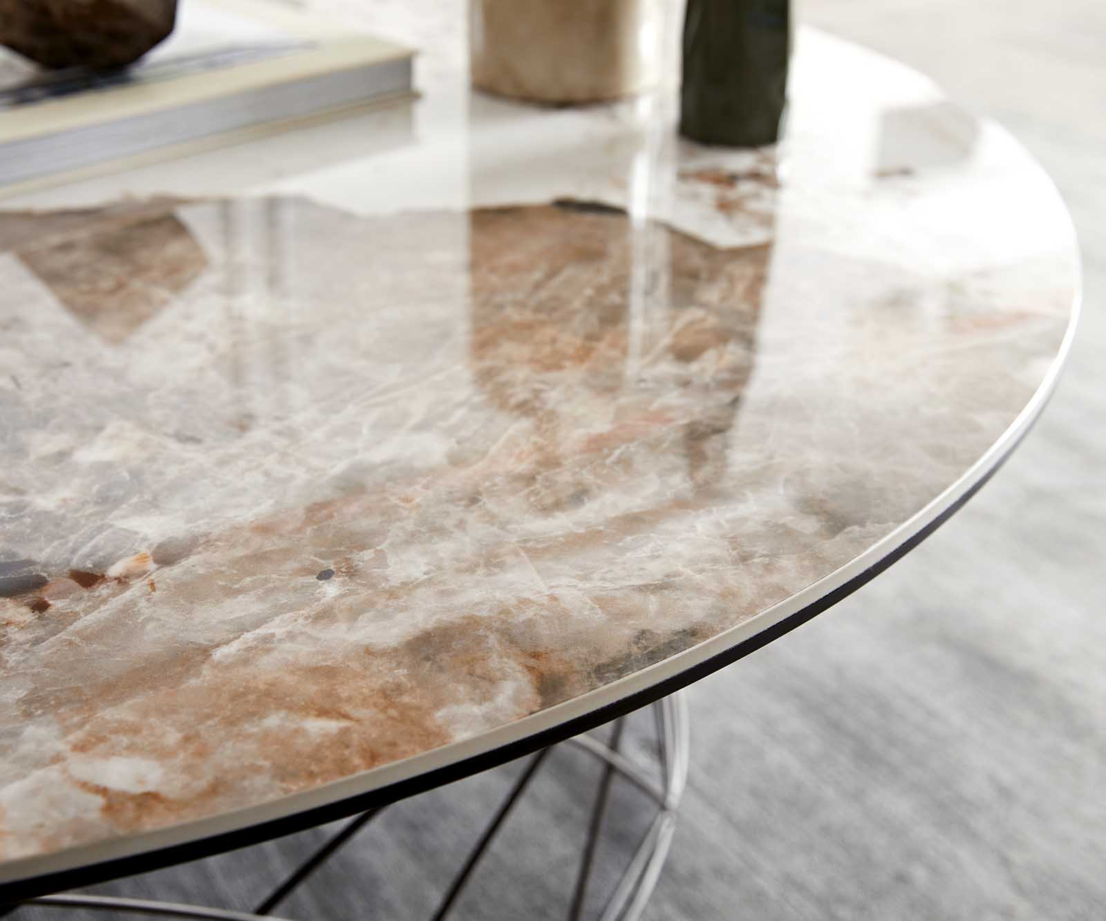 Couchtisch Lassina 100x100 cm Keramik Minas Melange Weiß-Beige Gestell Metall Effektfinish Titan 5
