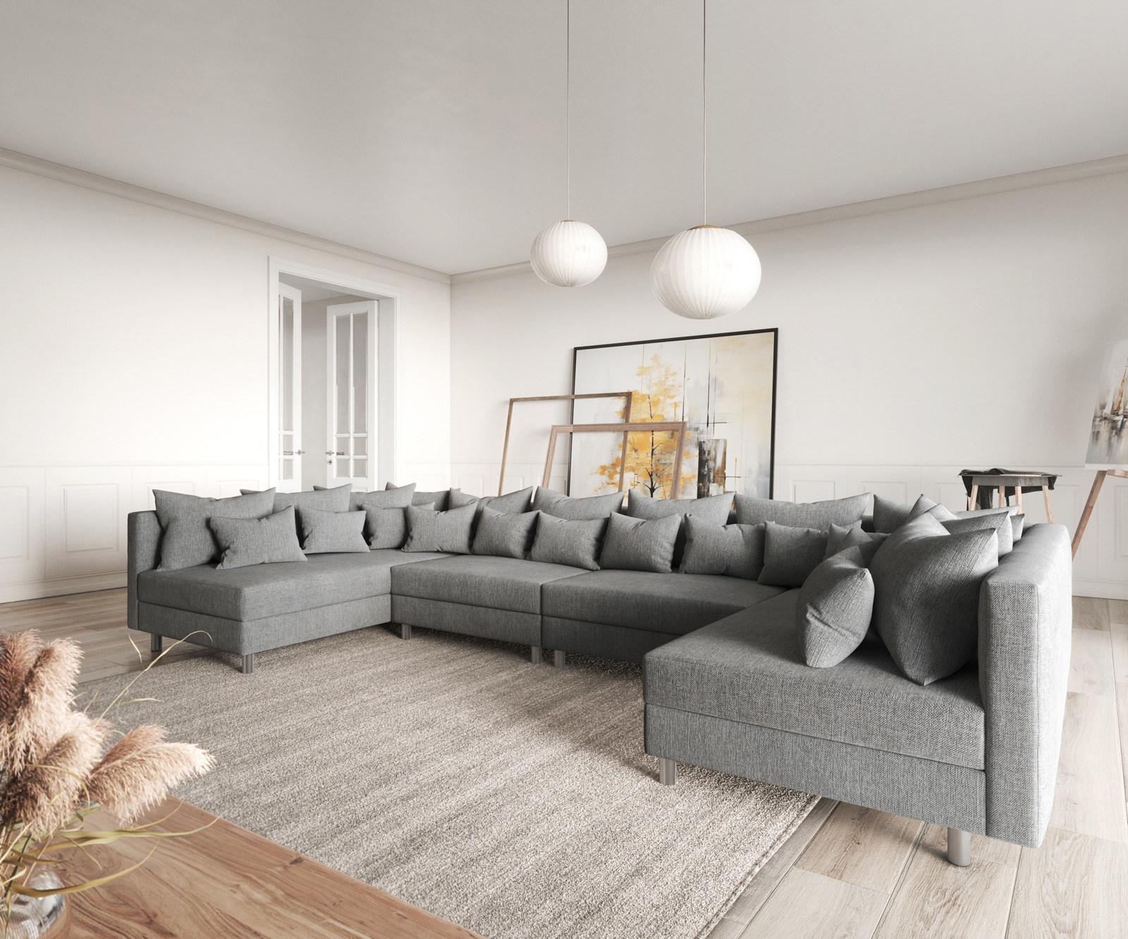 Wohnlandschaft Clovis XL Grau Flachgewebe Modulsofa 2 Wohnlandschaft Clovis XL Grau Flachgewebe Modulsofa 2