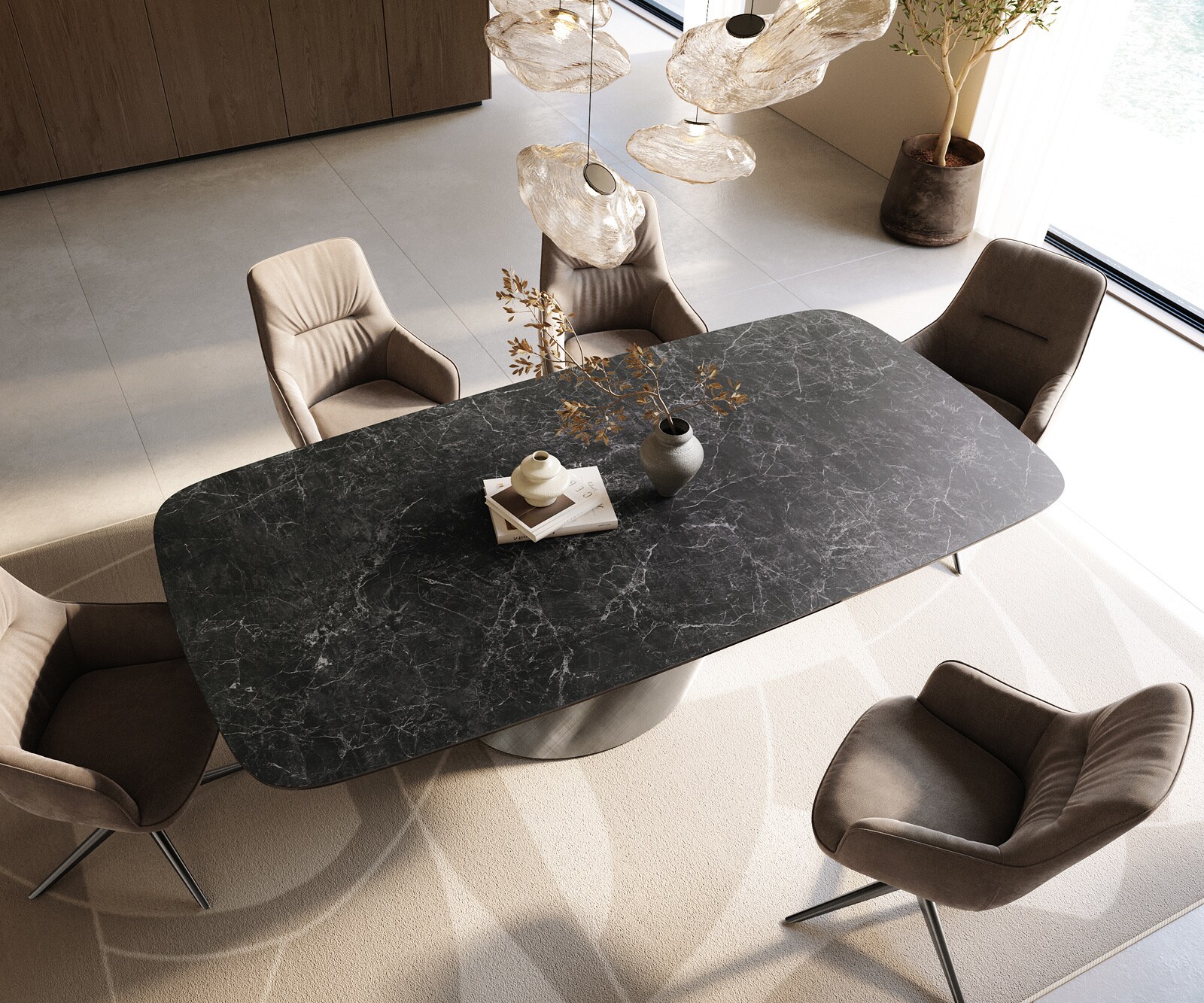 Esstisch Edge Boot 240x120 cm Keramik Laminam® Nero Greco Anthrazit Cono Metallic Silber 3