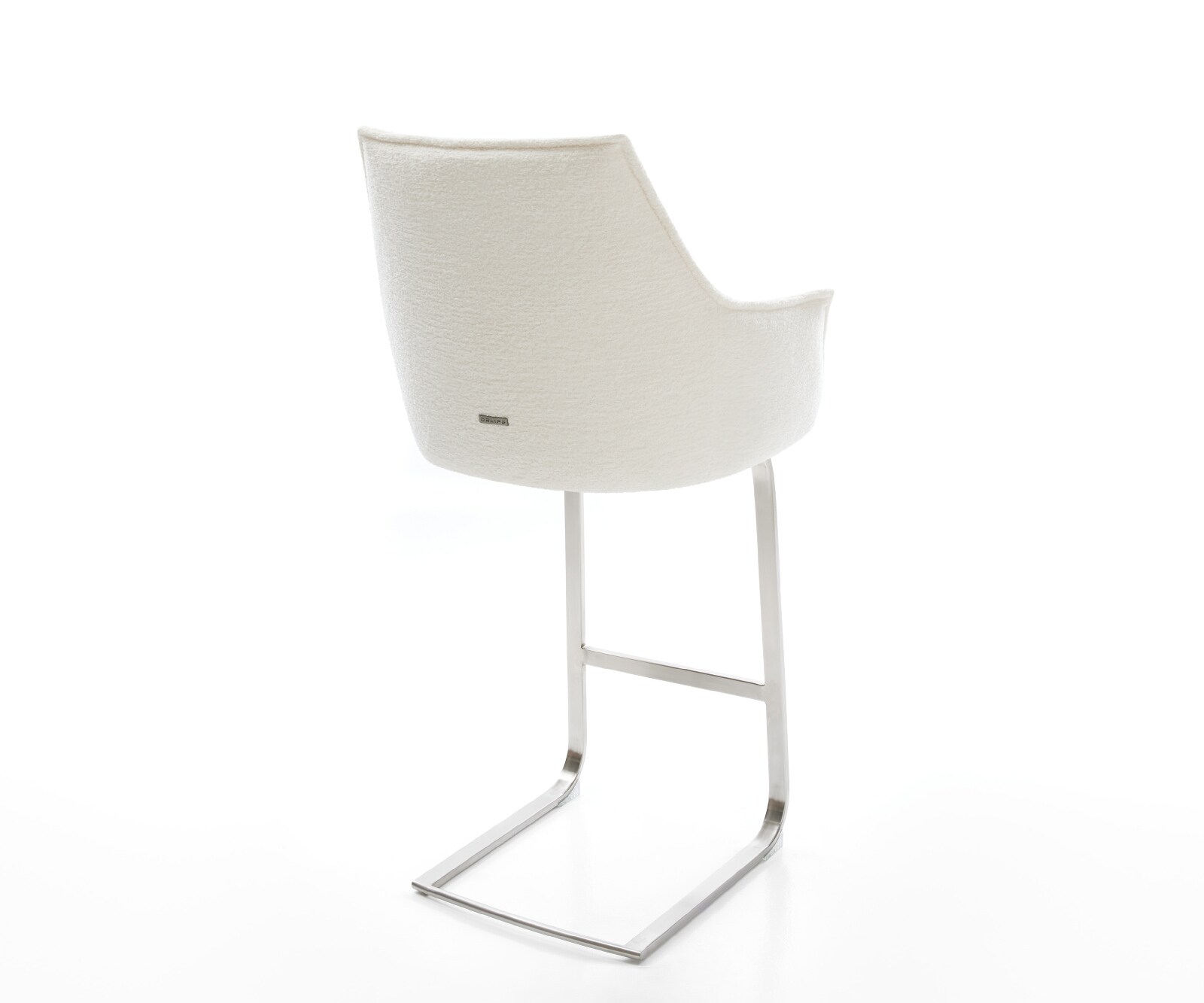 Barstuhl Alja-Flex Bouclé Soft Beige Freischwinger Flach Edelstahl Silberfarben Taschenfederkern 5
