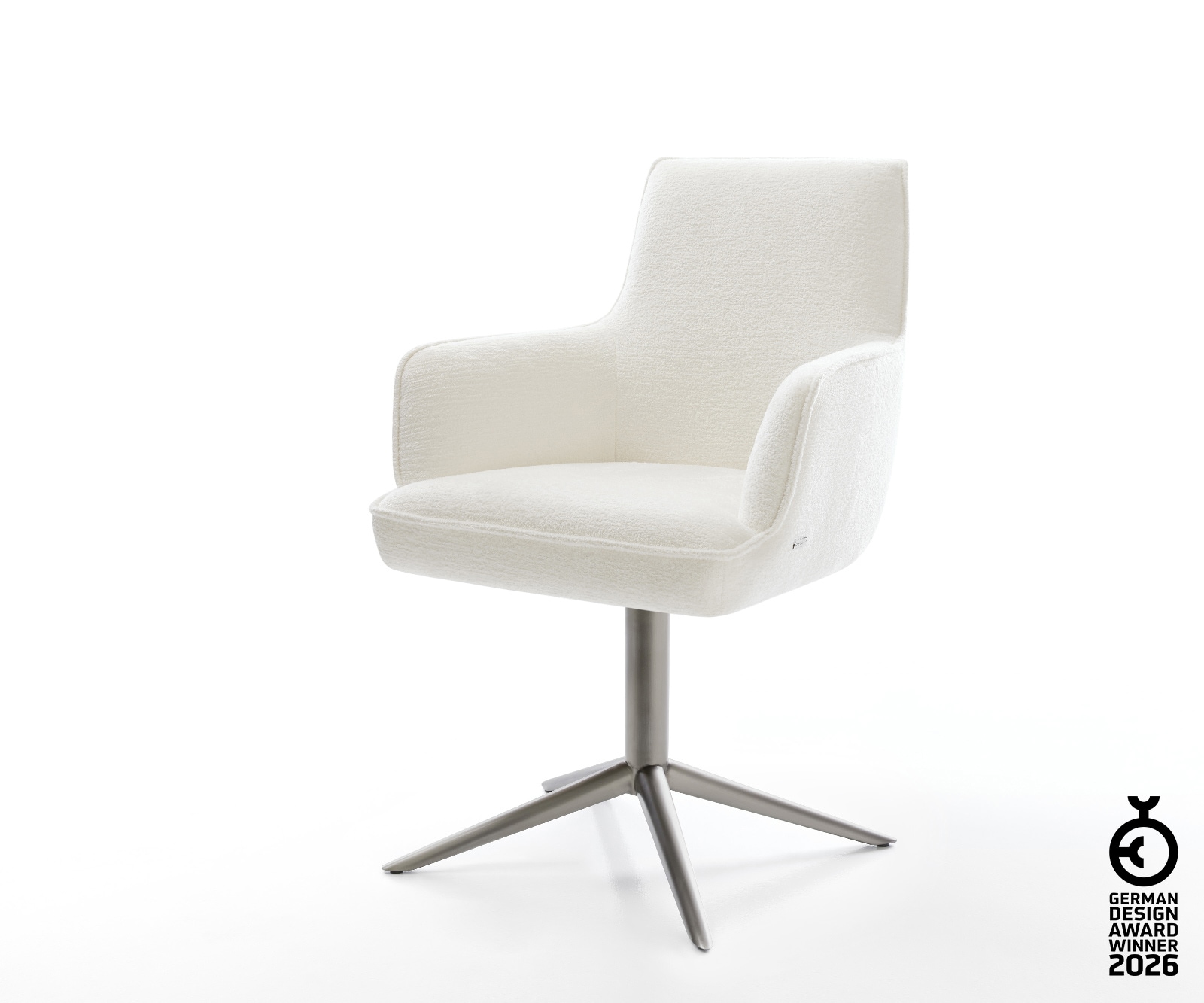 Drehstuhl Heira-Flex mit Armlehnen Bouclé Soft Beige Fußkreuz Graphit 360° drehbar Wippfunktion Taschenfederkern