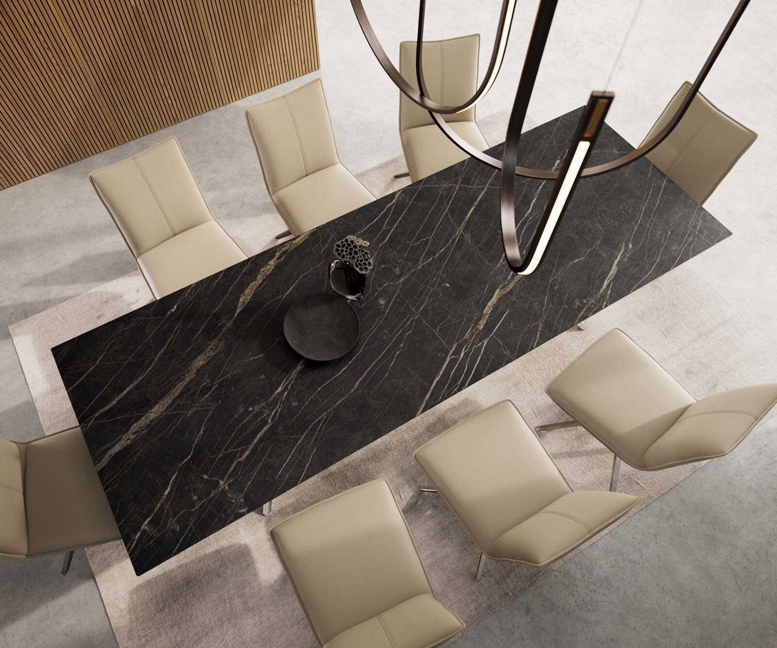 Esstisch Edge 300x100 Keramik Laminam®Noir Desir Braun Estelar rund Edelstahl 6