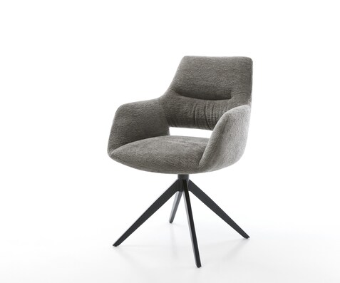 Drehstuhl Yago-Flex mit Armlehnen Bouclé Soft Schlamm Kreuzgestell breit Schwarz 360° drehbar Wippfunktion Taschenfederkern