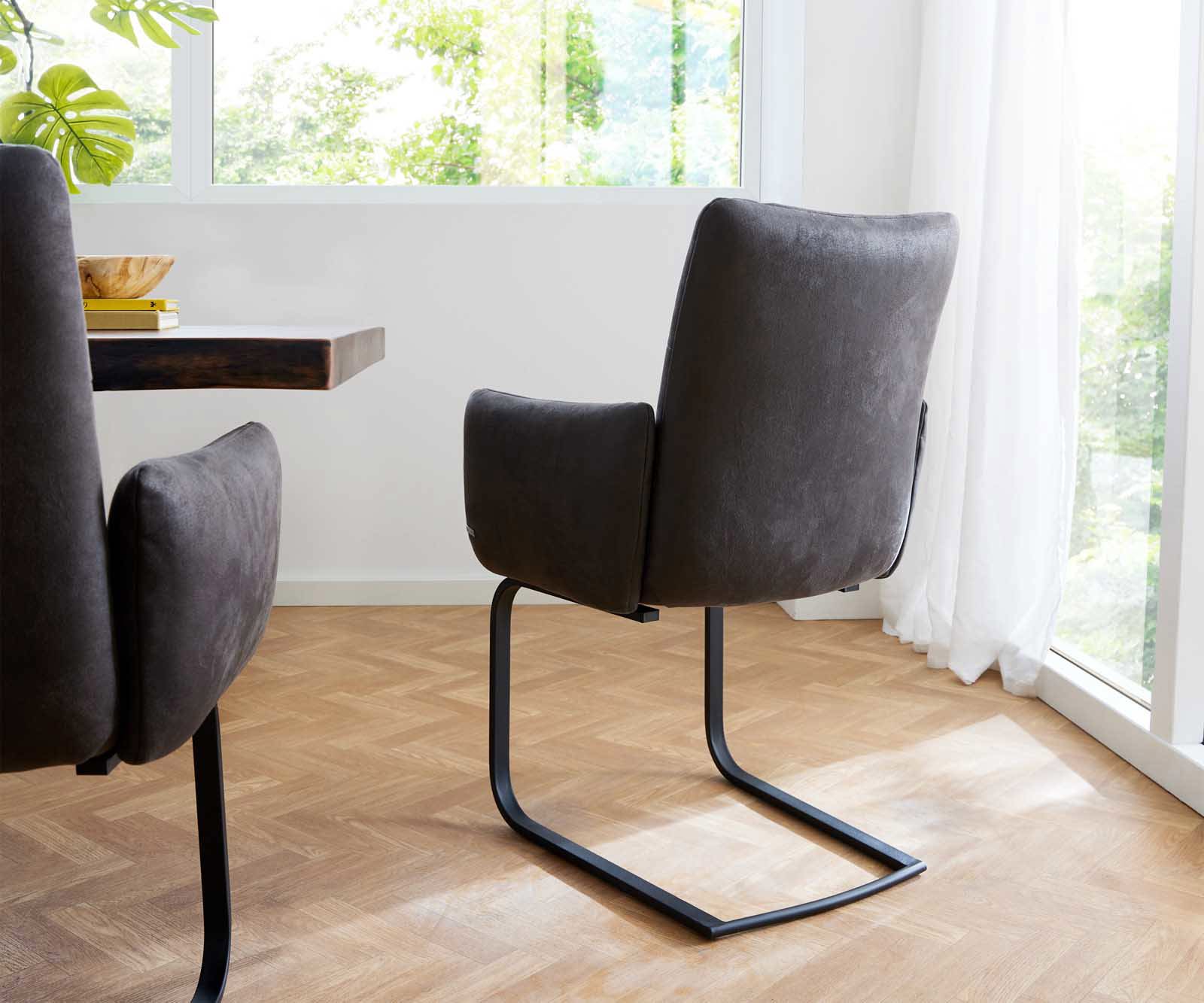 Freischwinger Jova-Flex mit Armlehnen Mikrofaser Anthrazit Vintage Freischwinger flach Schwarz Taschenfederkern 4
