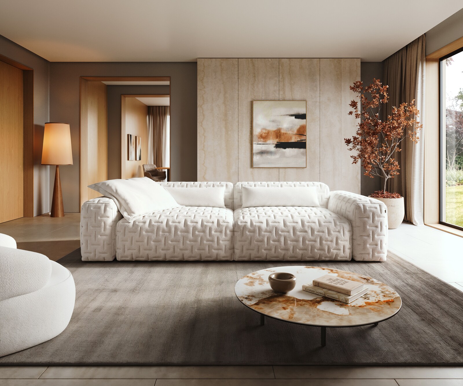 Big-Sofa Freestyle 280x110 cm Bouclé Soft Beige Gesteppt 1