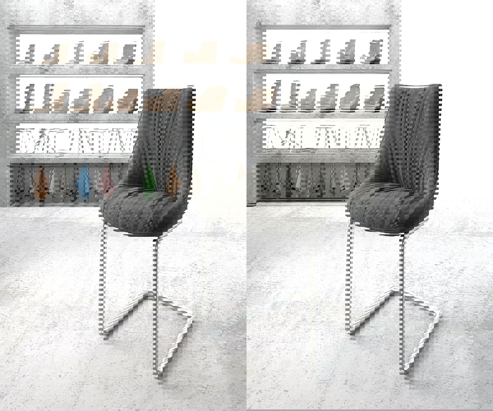 Freischwinger Elda-Flex Strukturstoff Anthrazit Freischwinger rund Edelstah günstig online kaufen