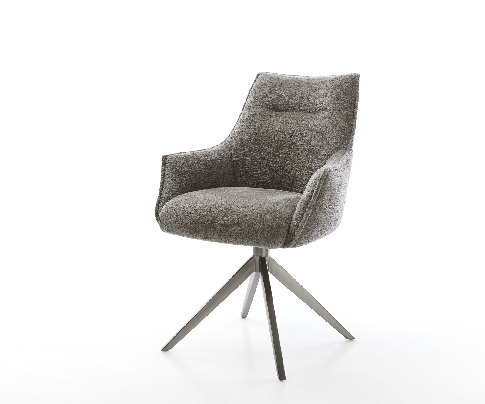 Chaise-pivotante Alja-Flex avec accoudoirs bouclé doux couleur boue pied croisé large grafiete pivotement sur 360° fonction bascule resorts ensachés