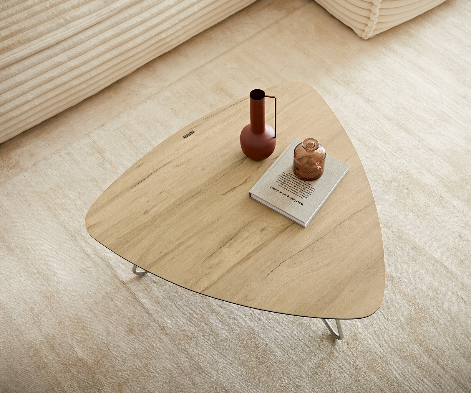Couchtisch Ekrem 88x85 cm Keramik Laminam® Sabbia Eichefarbig Hairpin rund Edelstahl 4