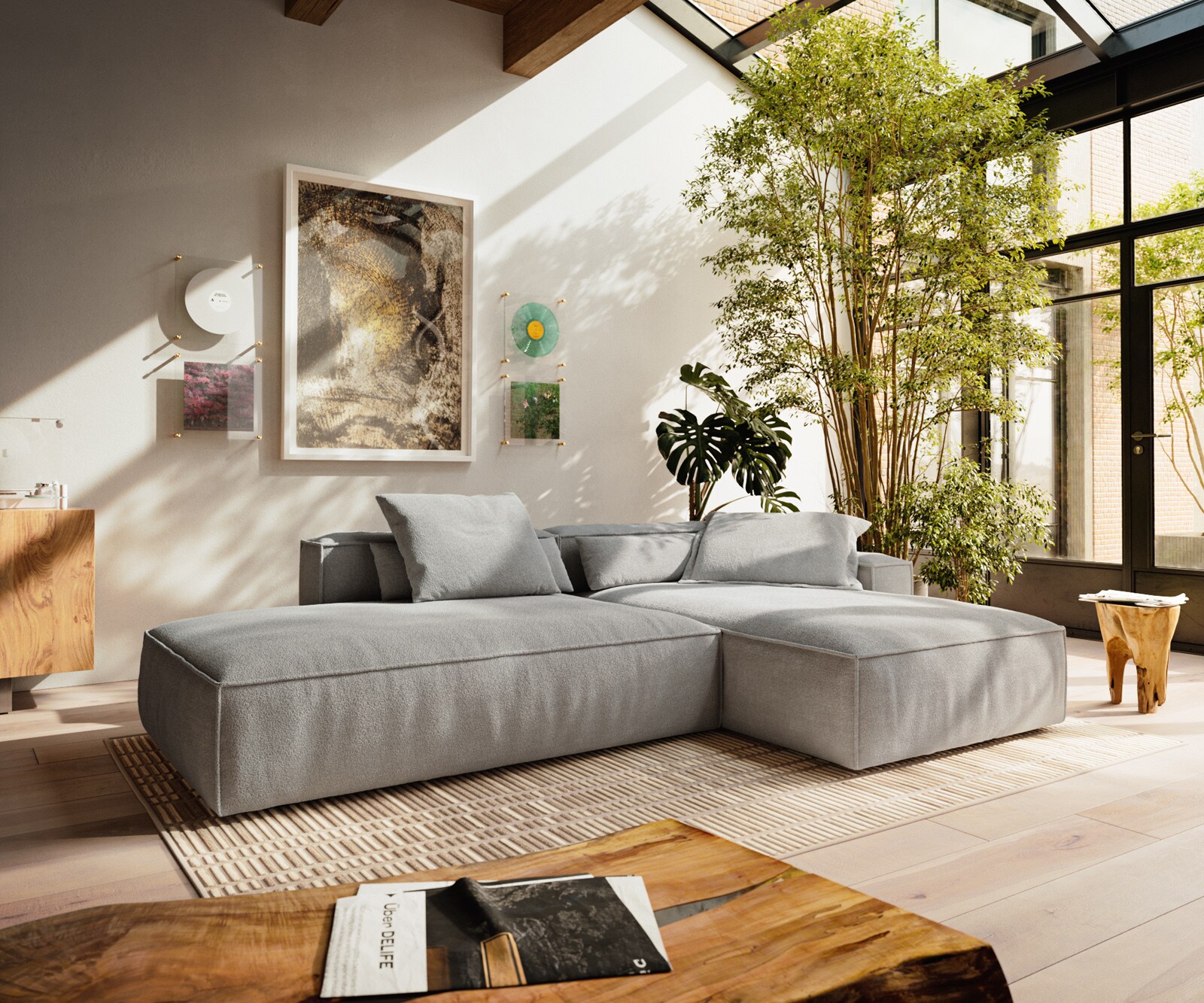 Ecksofa Freestyle 310x200 cm Strukturstoff Soft Grau Kedernaht