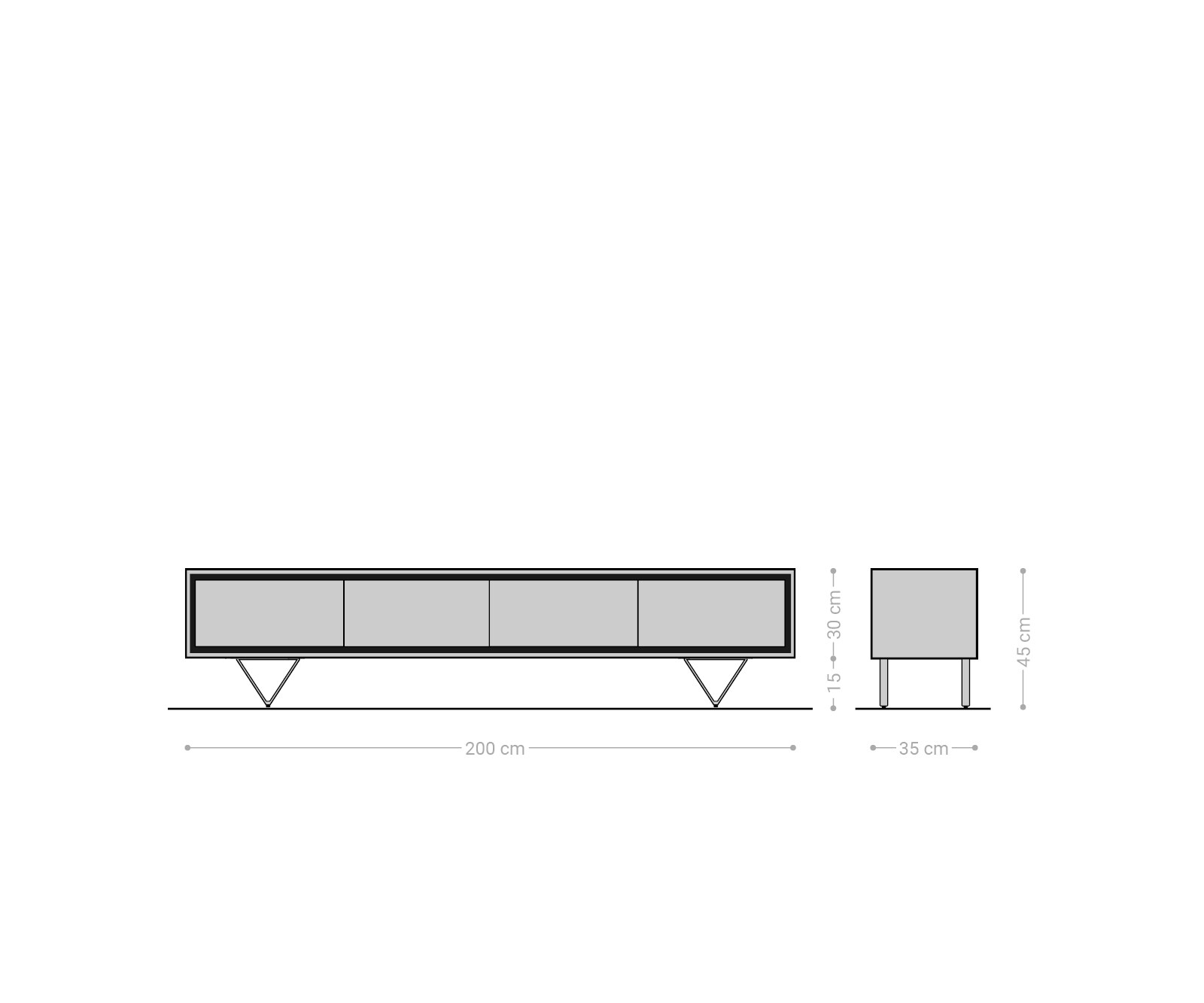Lowboard Stonegrace 200 cm Akazie Natur 4 Türen Steinfurnier V-Fuß 5