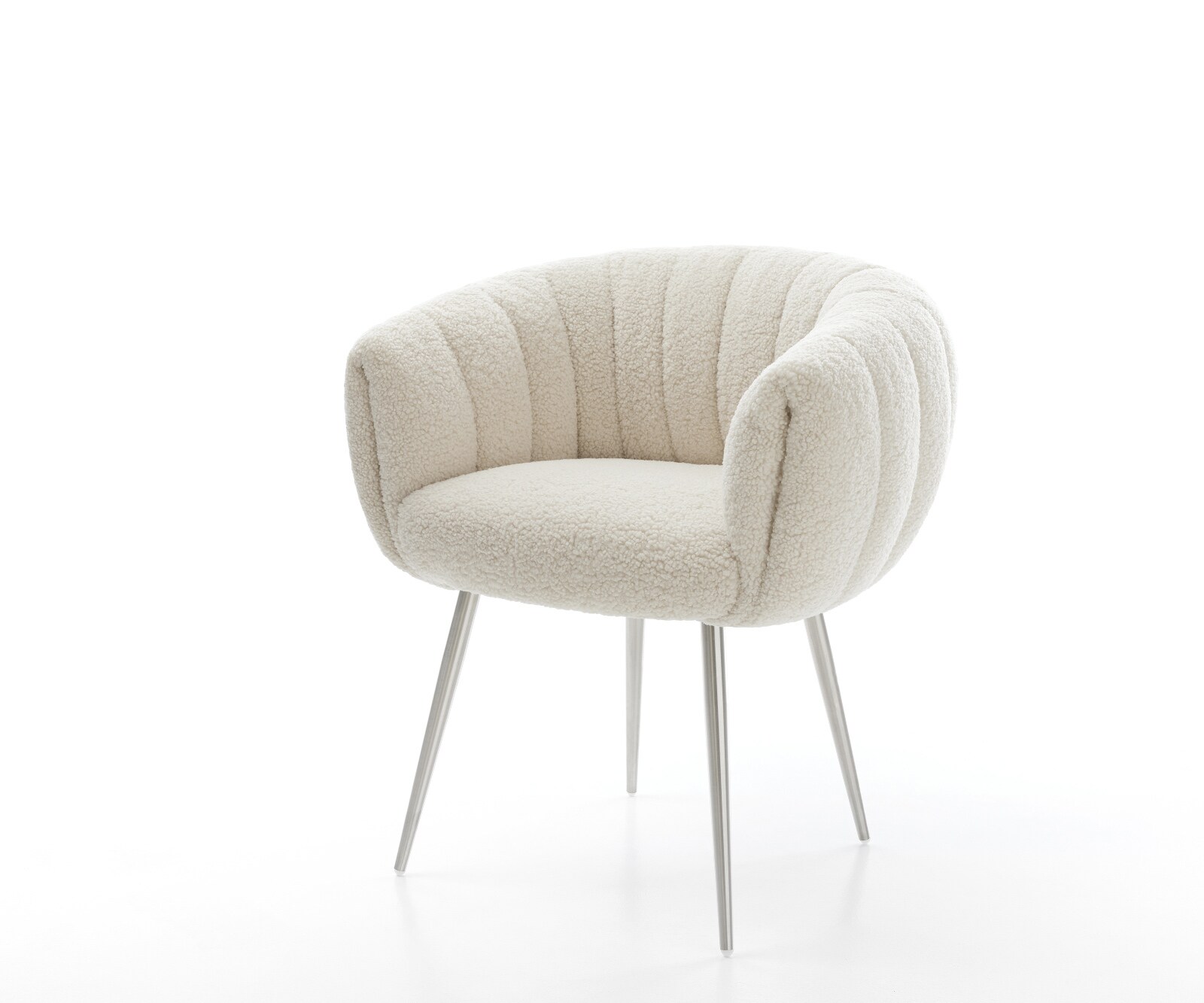 Esszimmerstuhl Jada-Flex Teddystoff Beige 4-Fuß konisch Edelstahl Taschenfederkern