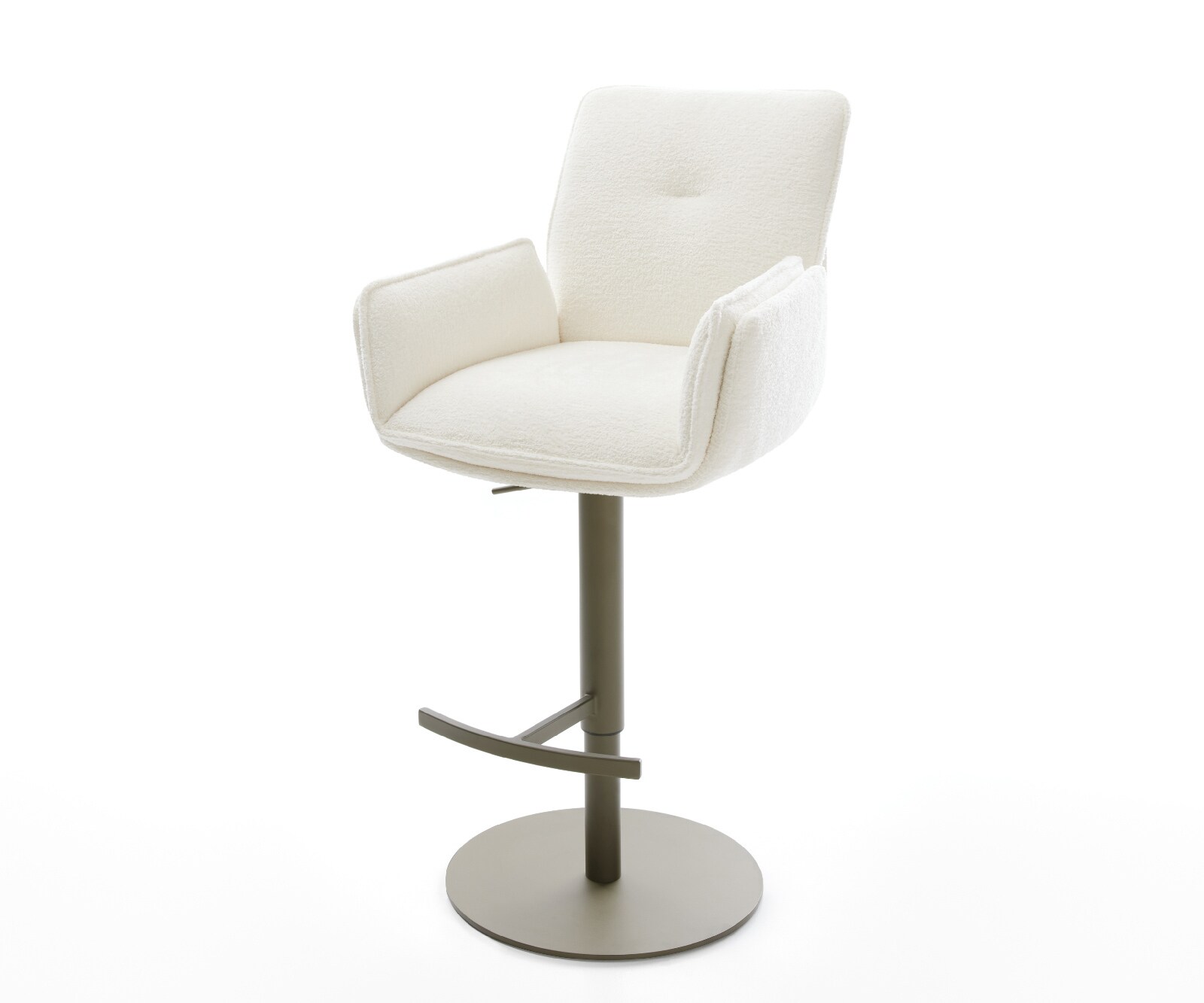 Barstuhl Nela-Flex Bouclé Soft Beige Drehfuß höhenverstellbar Metall Titanfarben 1