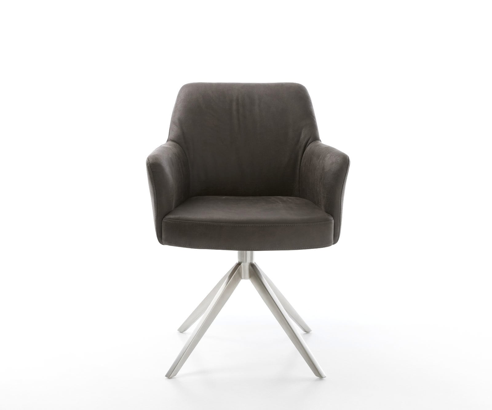 Drehstuhl Xana-Flex mit Armlehnen Mikrofaser Anthrazit Vintage Kreuzgestell breit Edelstahl 360° drehbar Wippfunktion Taschenfederkern 1