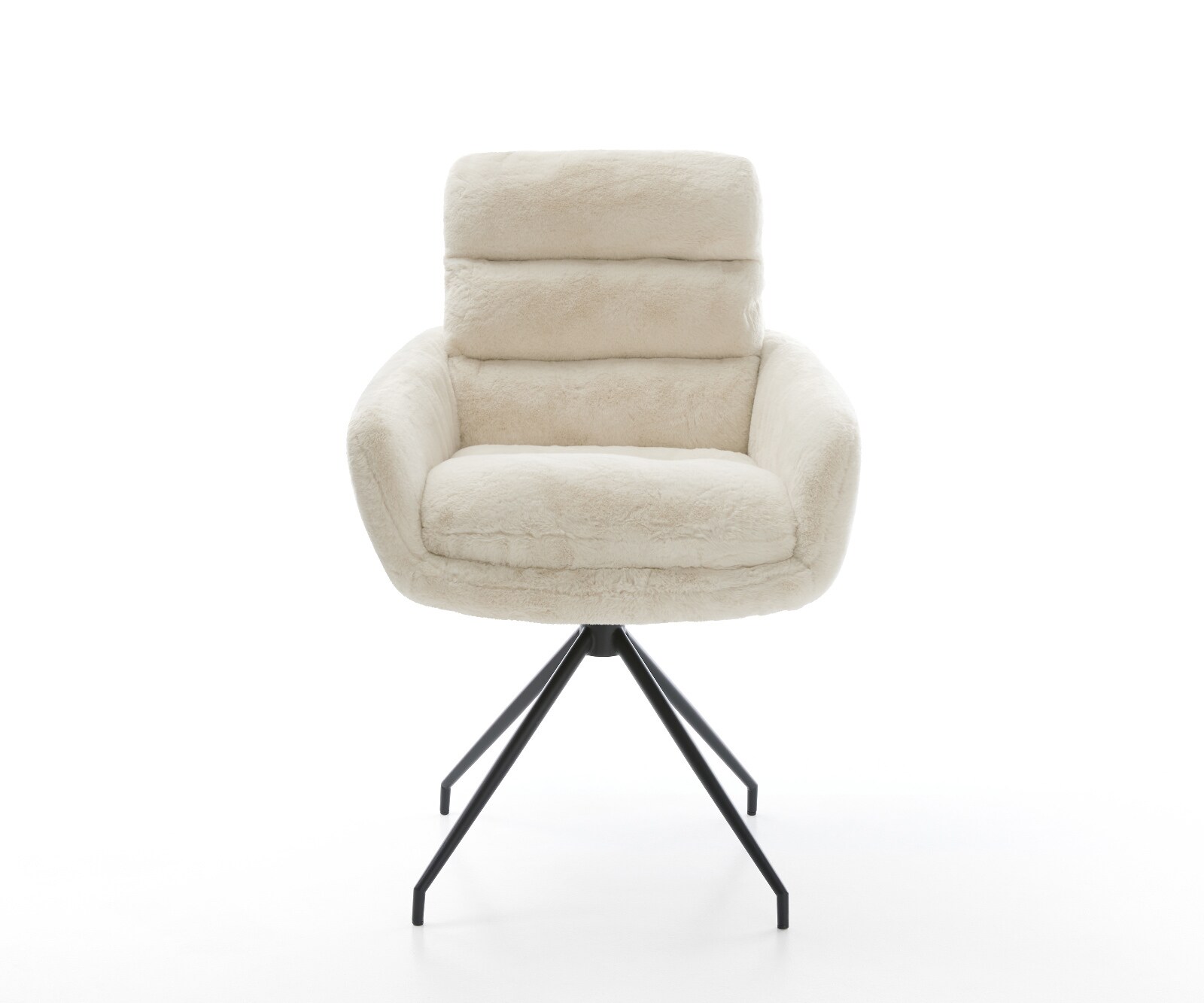 Esszimmerstuhl Abelia-Flex mit Armlehnen Plüsch Creme-Weiß Kreuzgestell konisch Schwarz 1