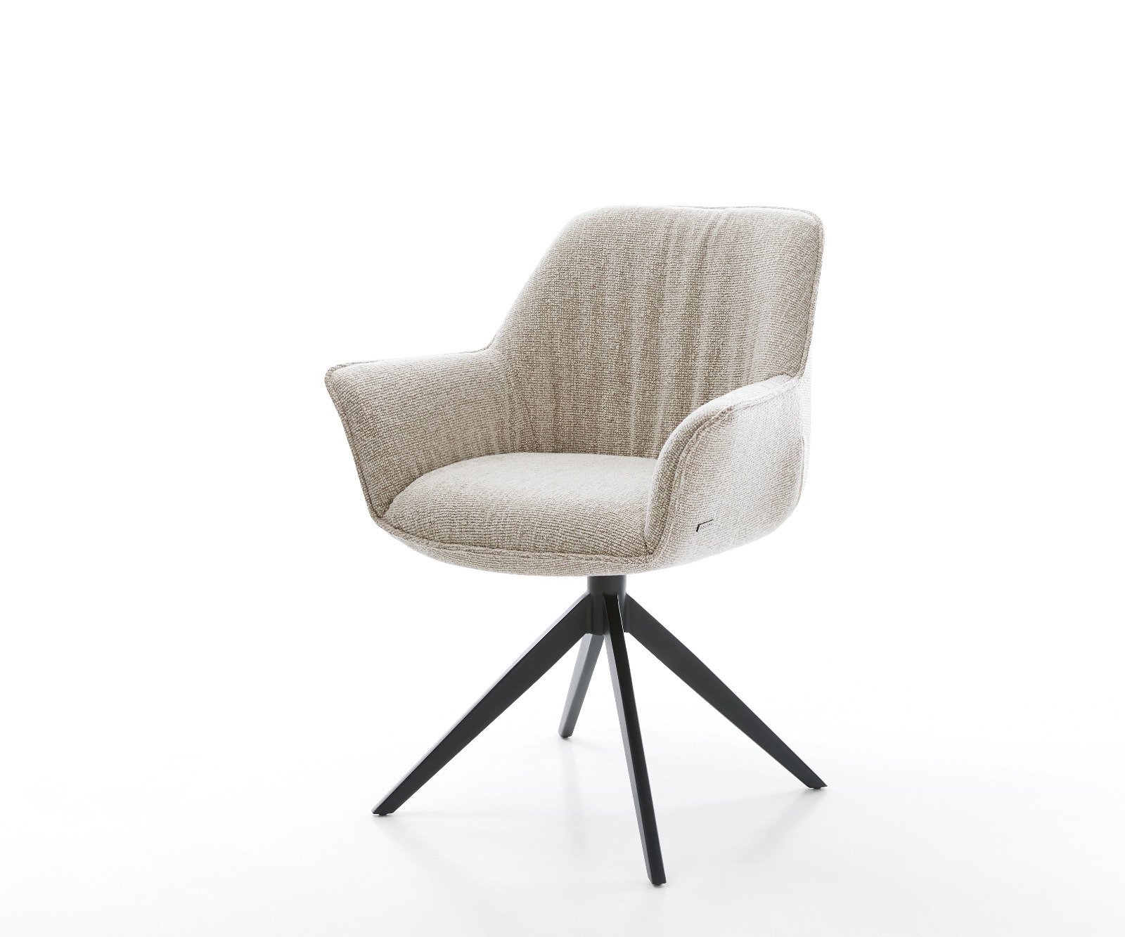 Drehstuhl Keila-Flex mit Armlehnen Webstoff Soft Beige Kreuzgestell breit Schwarz 360° drehbar Wippfunktion