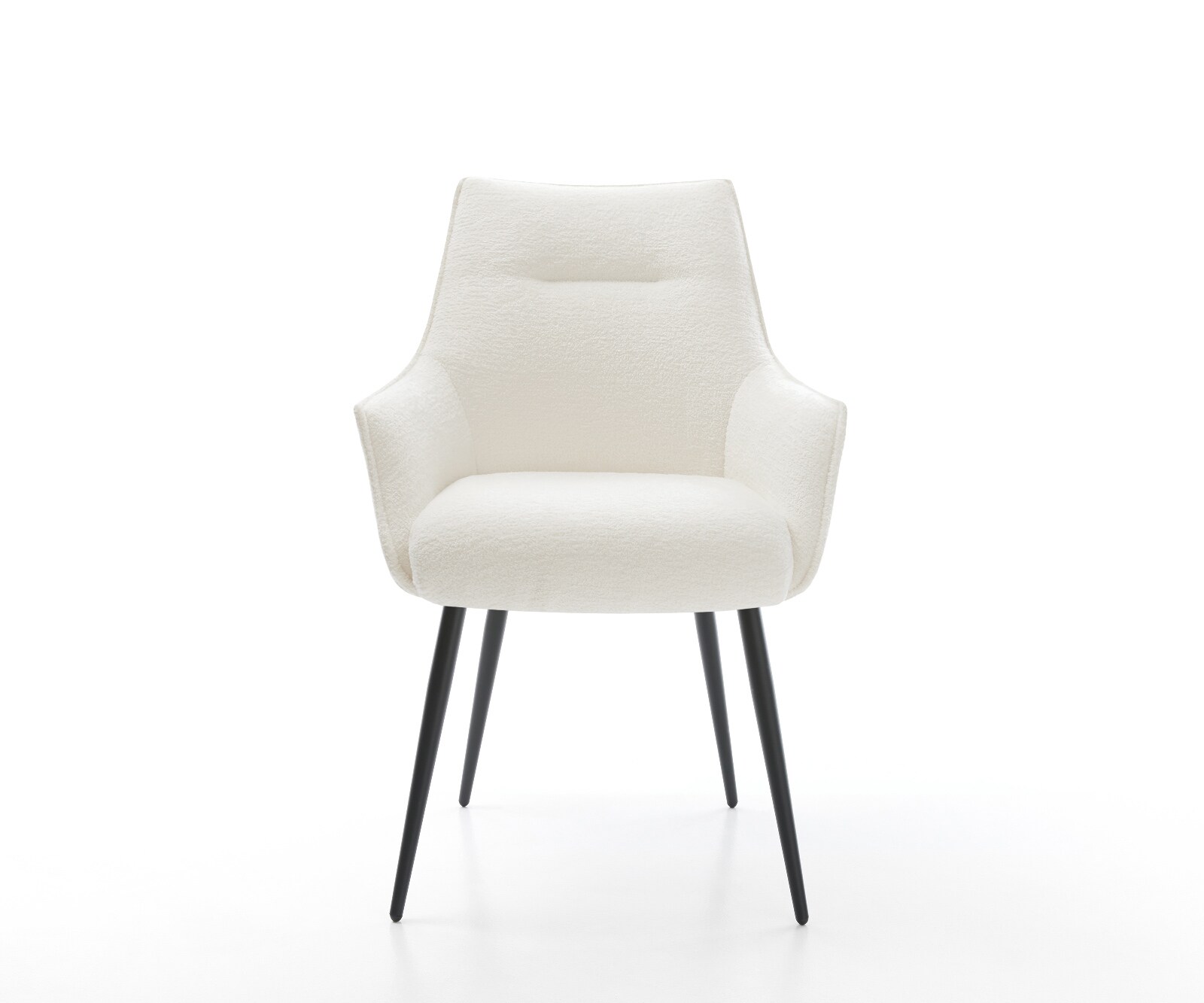 Esszimmerstuhl Alja-Flex mit Armlehnen Bouclé Soft Beige 4-Fuß konisch Schwarz Taschenfederkern 1