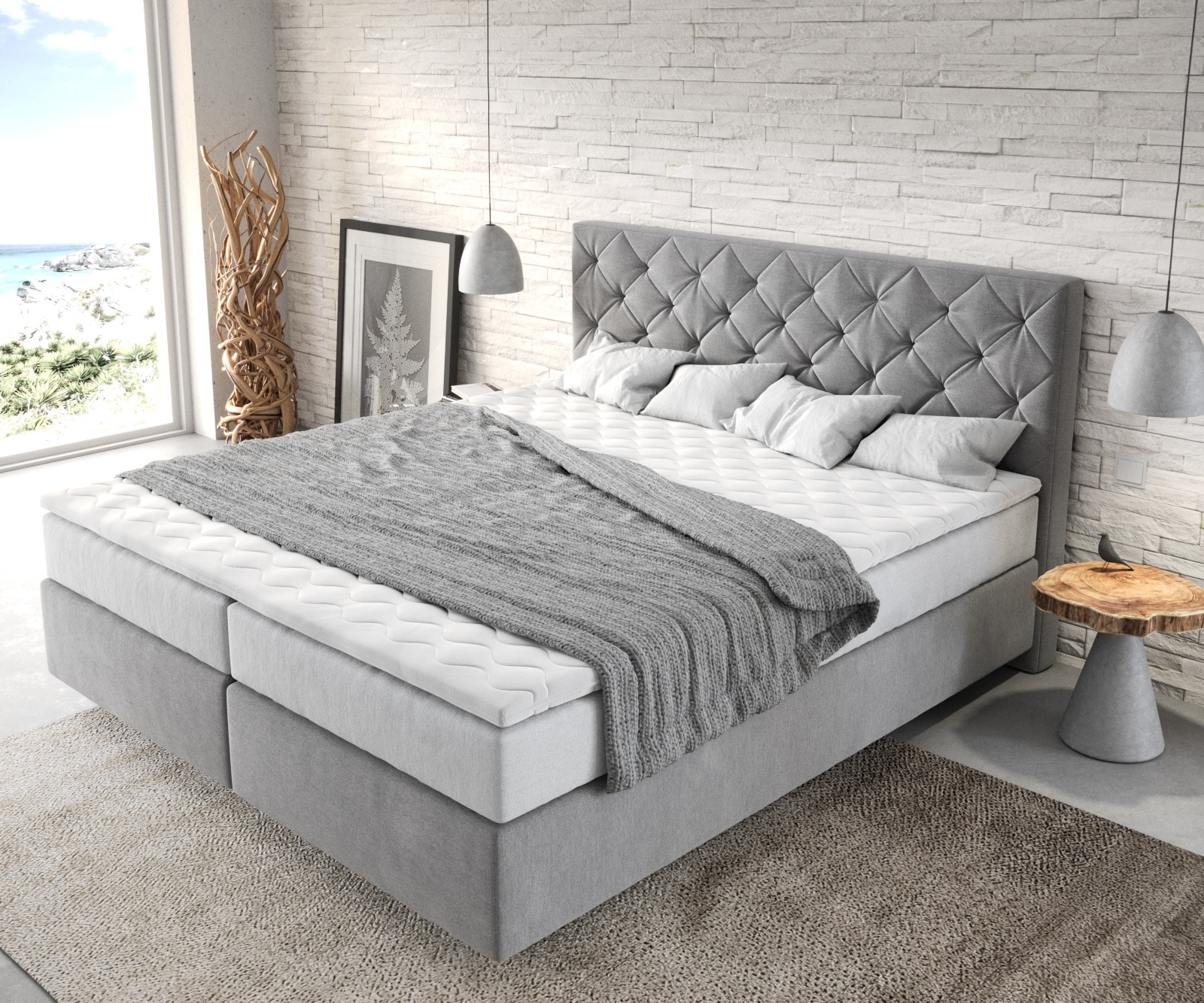 Boxspringbett Dream-Great 180x200 cm Mikrofaser Grau mit TFK Matratze und Visco Topper 4