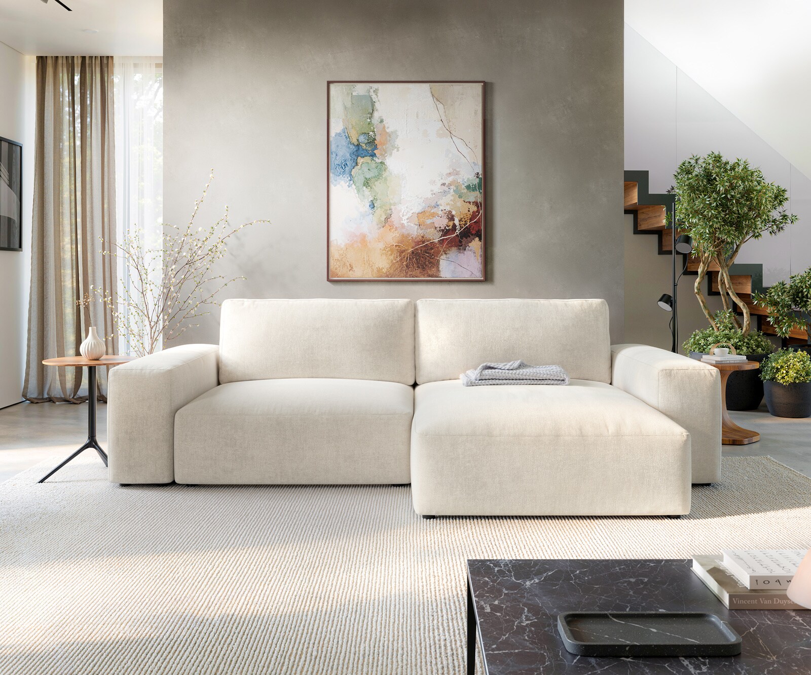 Ecksofa Lanzo XL 270x180 cm Strukturstoff Soft Beige Recamiere variabel 1