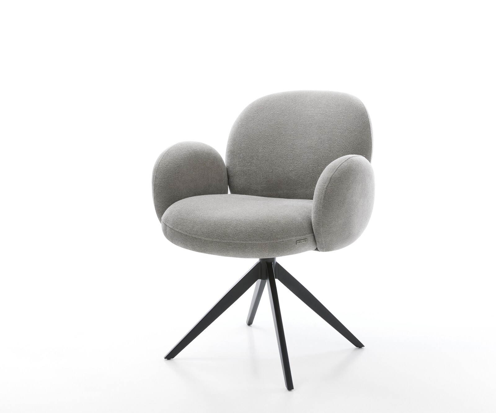 Drehstuhl Nube-Flex mit Armlehnen Strukturstoff Soft Grau Kreuzgestell breit Schwarz 360° drehbar Wippfunktion Taschenfederkern