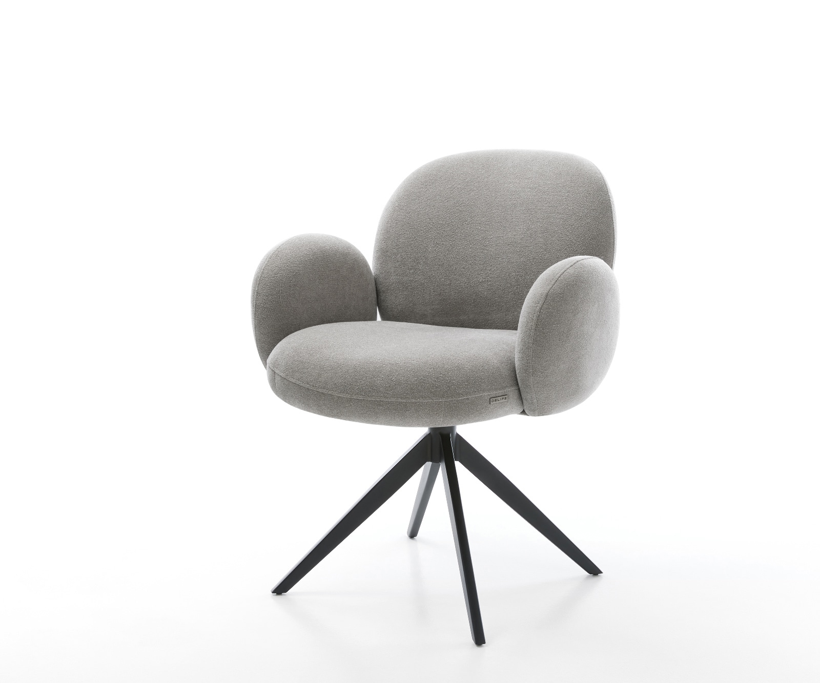 Drehstuhl Nube-Flex mit Armlehnen Strukturstoff Soft Grau Kreuzgestell breit Schwarz 360° drehbar Wippfunktion Taschenfederkern