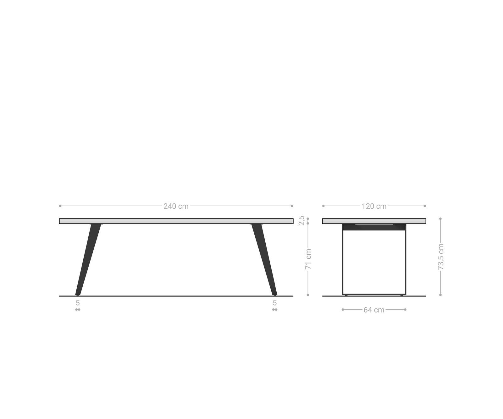 Esstisch Edge Boot 240x120x2,5-3 Eiche Natur Metall Schräg Schwarz Schweizer Kante 6