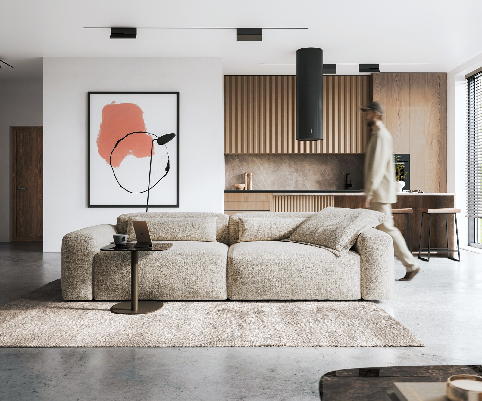 Big-Sofa Freestyle 280x110 cm Webstoff Soft Beige Kappnaht 1