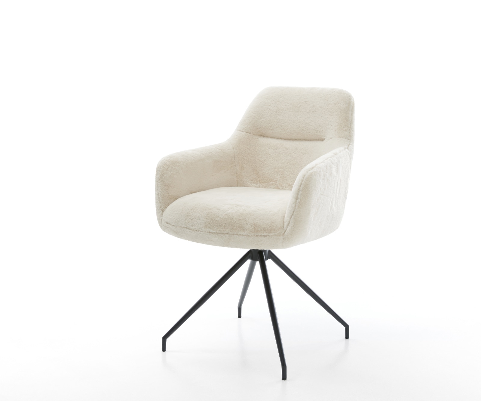 Chaise-de-salle-à-manger Pejo-Flex peluche crème-blanc pied croisé conique noir resorts ensachés