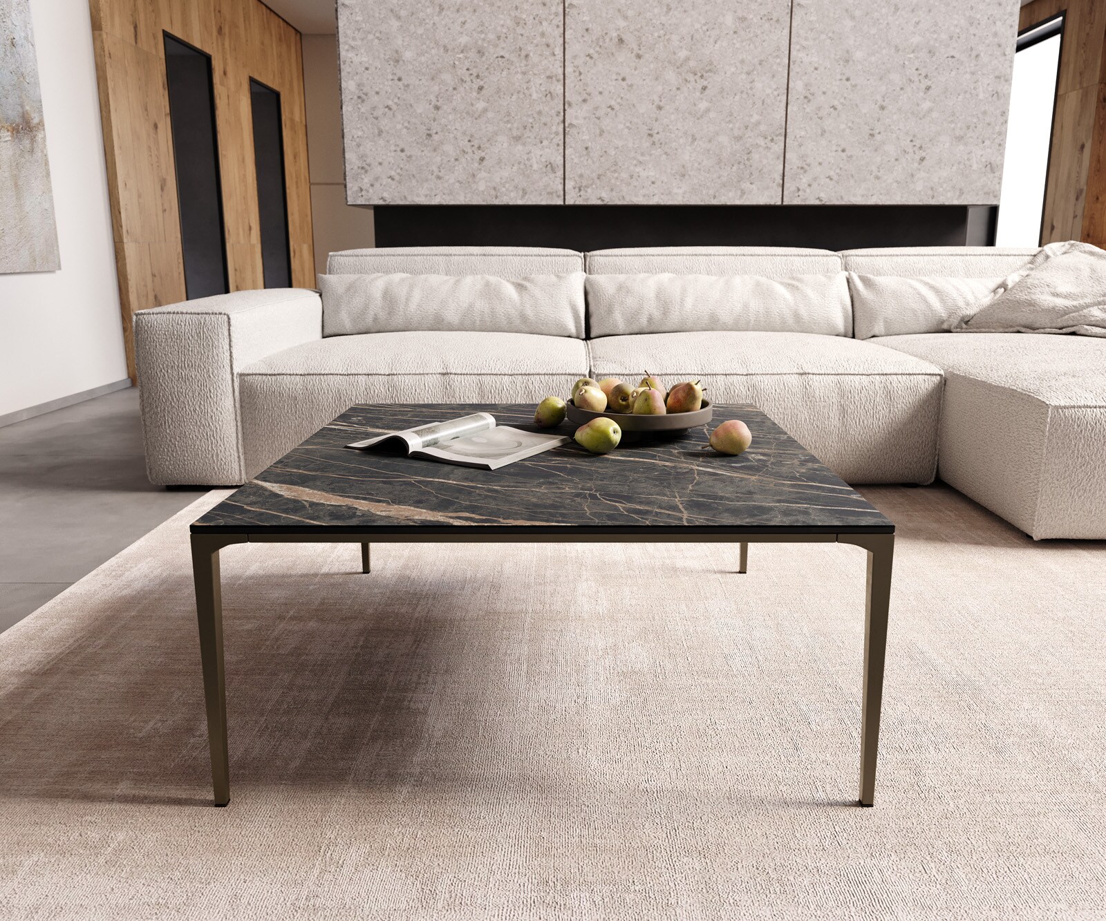 Couchtisch Levente 85x85 cm Keramik Laminam® Noir Desir Braun Gestell Metall Effektfinish Titan 1