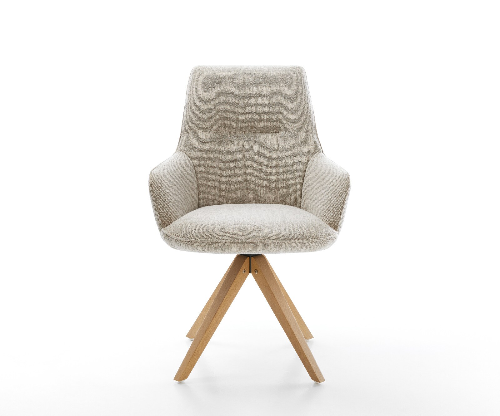 Drehstuhl Zelia-Flex mit Armlehnen Webstoff Soft Beige Holzgestell kantig Natur 360° drehbar Taschenfederkern 2