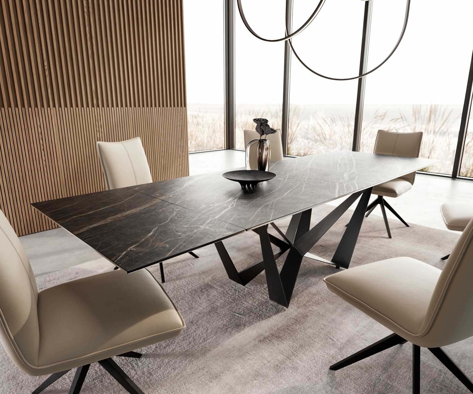 Delife Esstisch Edge 200-300x100 Keramik Laminam®Noir Desir Braun Spider Flachstahl Schwarz Ausziehbar