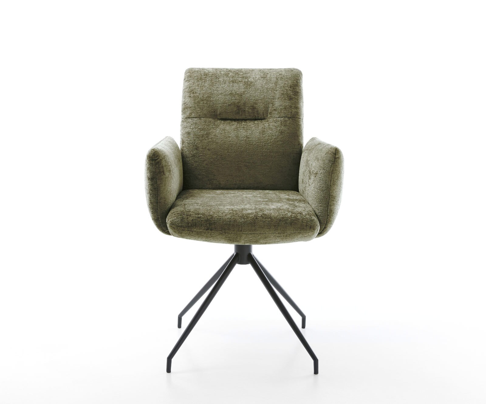 Drehstuhl Jova-Flex mit Armlehnen Chenille Olive Kreuzgestell konisch Schwarz 180° drehbar Taschenfederkern 1