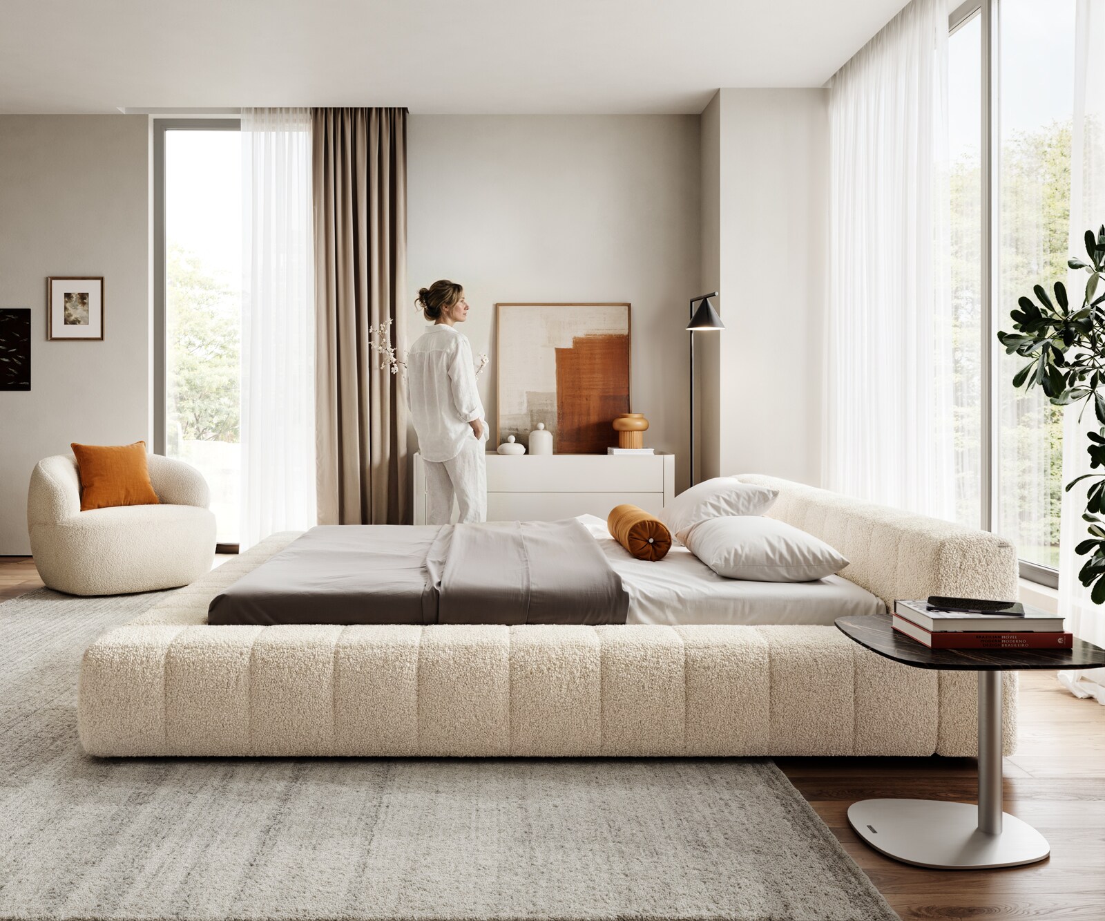 Polsterbettgestell Espazio 180x200 cm Teddystoff Beige mit Stauraum 3